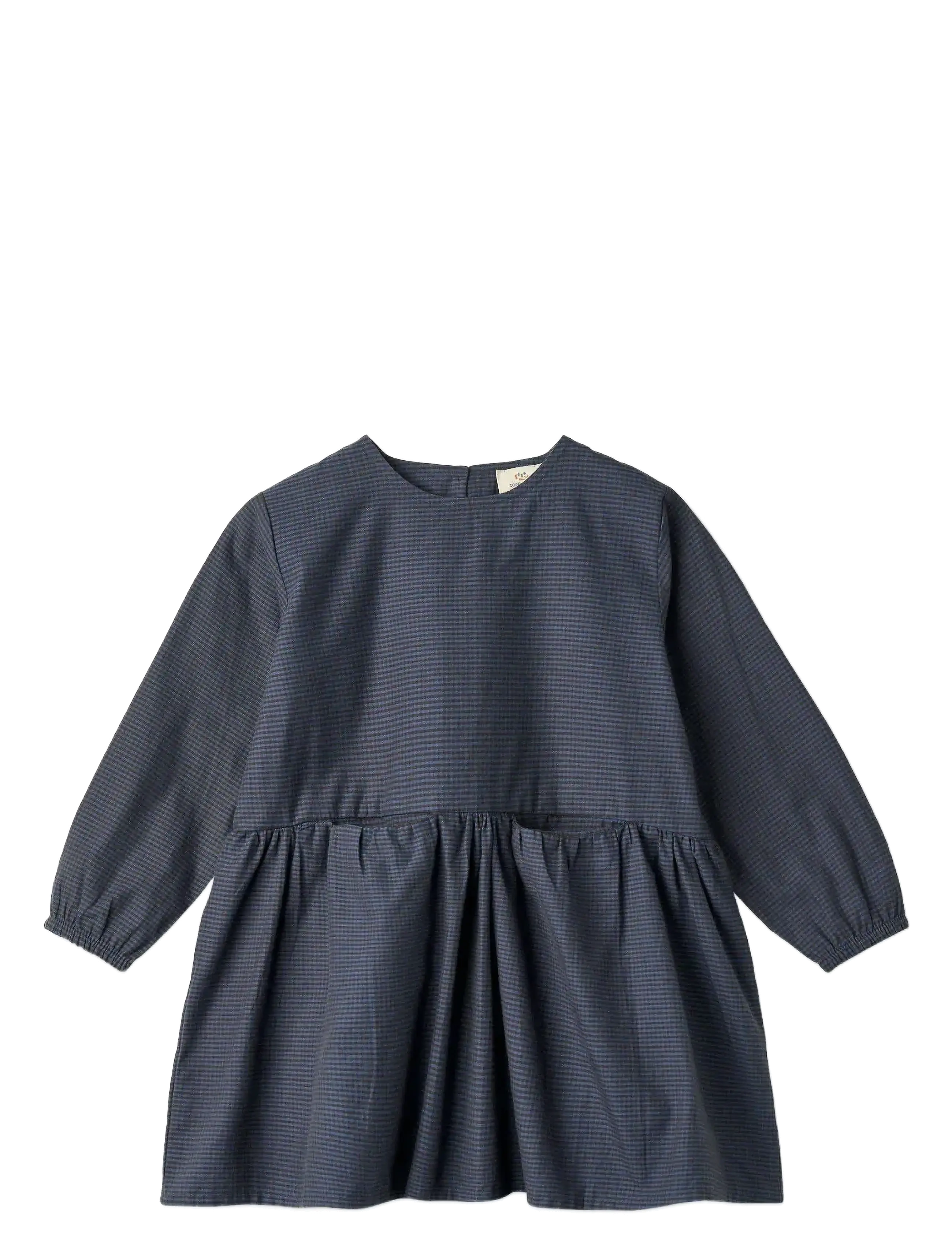 CHECKERED DRESS W. BACKSIDE BOW - BROWN/BLUE CHECK COMB.