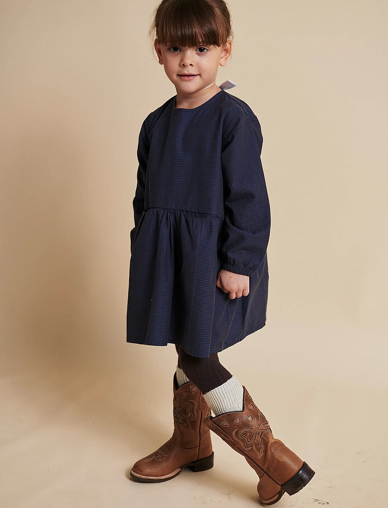 Copenhagen Colors - CHECKERED DRESS W. BACKSIDE BOW - langærmede hverdagskjoler - brown/blue check comb. - 0