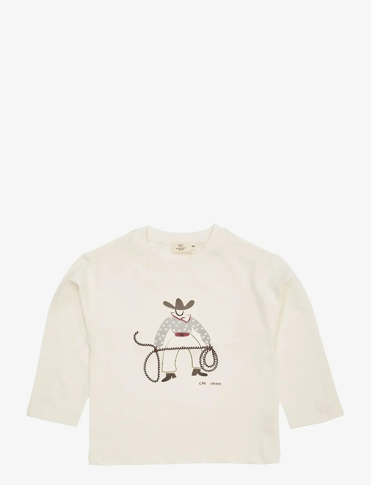 Copenhagen Colors - LS T-SHIRT W. COWBOY PRINT+EMB. - long-sleeved t-shirts - cream - 1