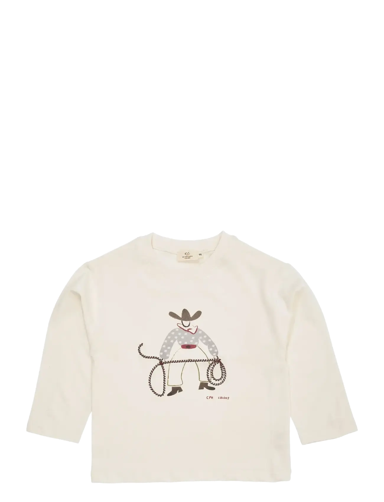 LS T-SHIRT W. COWBOY PRINT+EMB. - CREAM