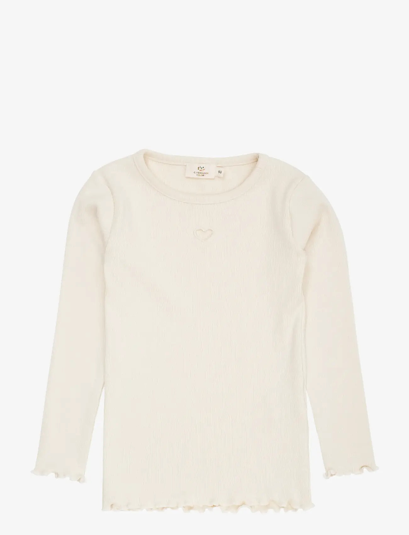 Copenhagen Colors MODAL RIB LS TEE W. HEART HOLE PATTERN - Pikkade varrukatega T-särgid - CREAM / cream