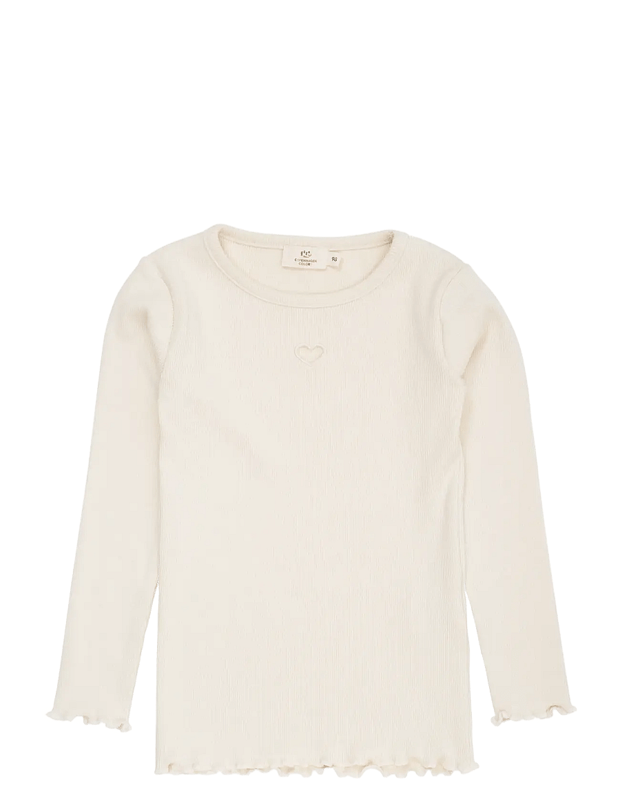 Copenhagen Colors - Modal Rib Ls Tee w. Heart Hole Pattern - långärmade t-shirts - cream - 0
