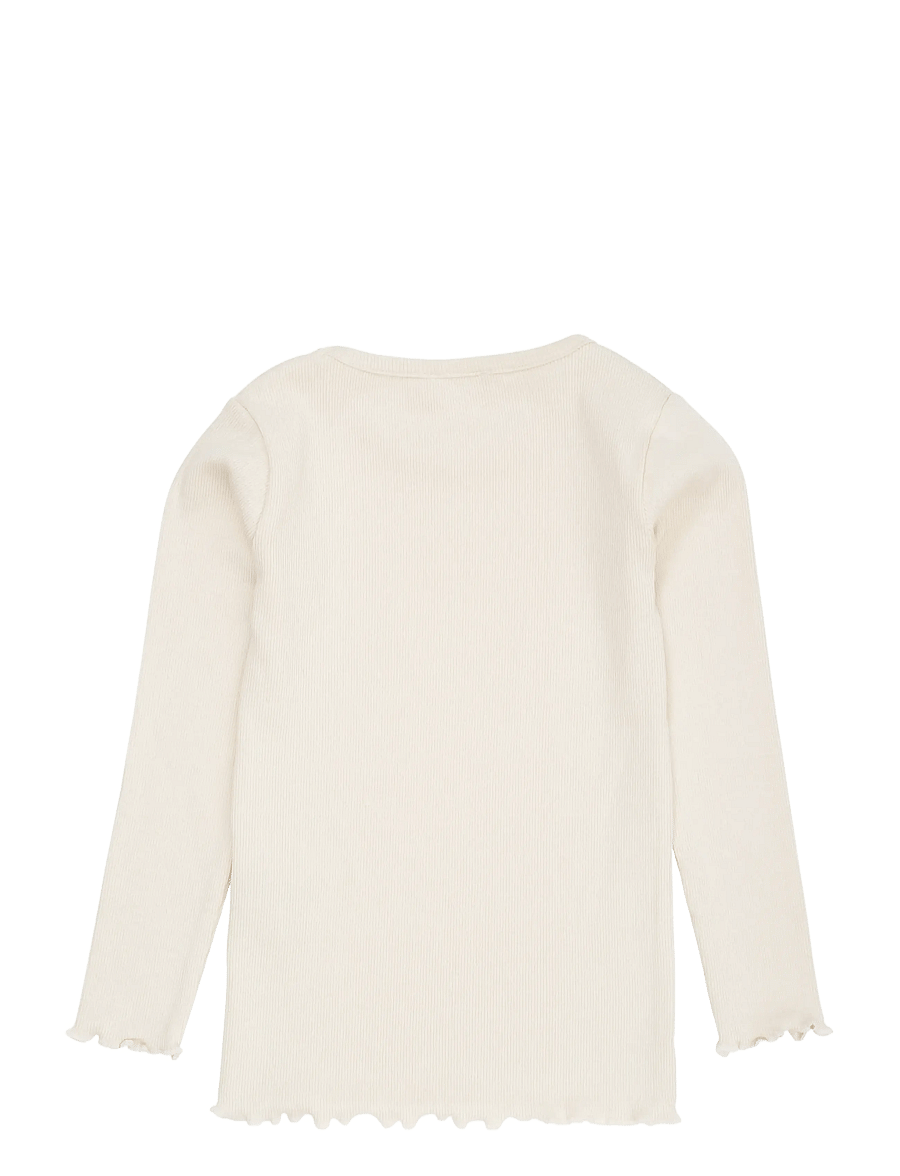 Copenhagen Colors - Modal Rib Ls Tee w. Heart Hole Pattern - långärmade t-shirts - cream - 1