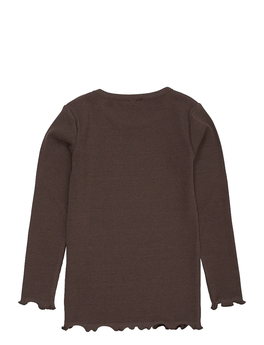 Copenhagen Colors - Modal Rib Ls Tee w. Heart Hole Pattern - pikkade varrukatega t-särgid - dk brown - 1