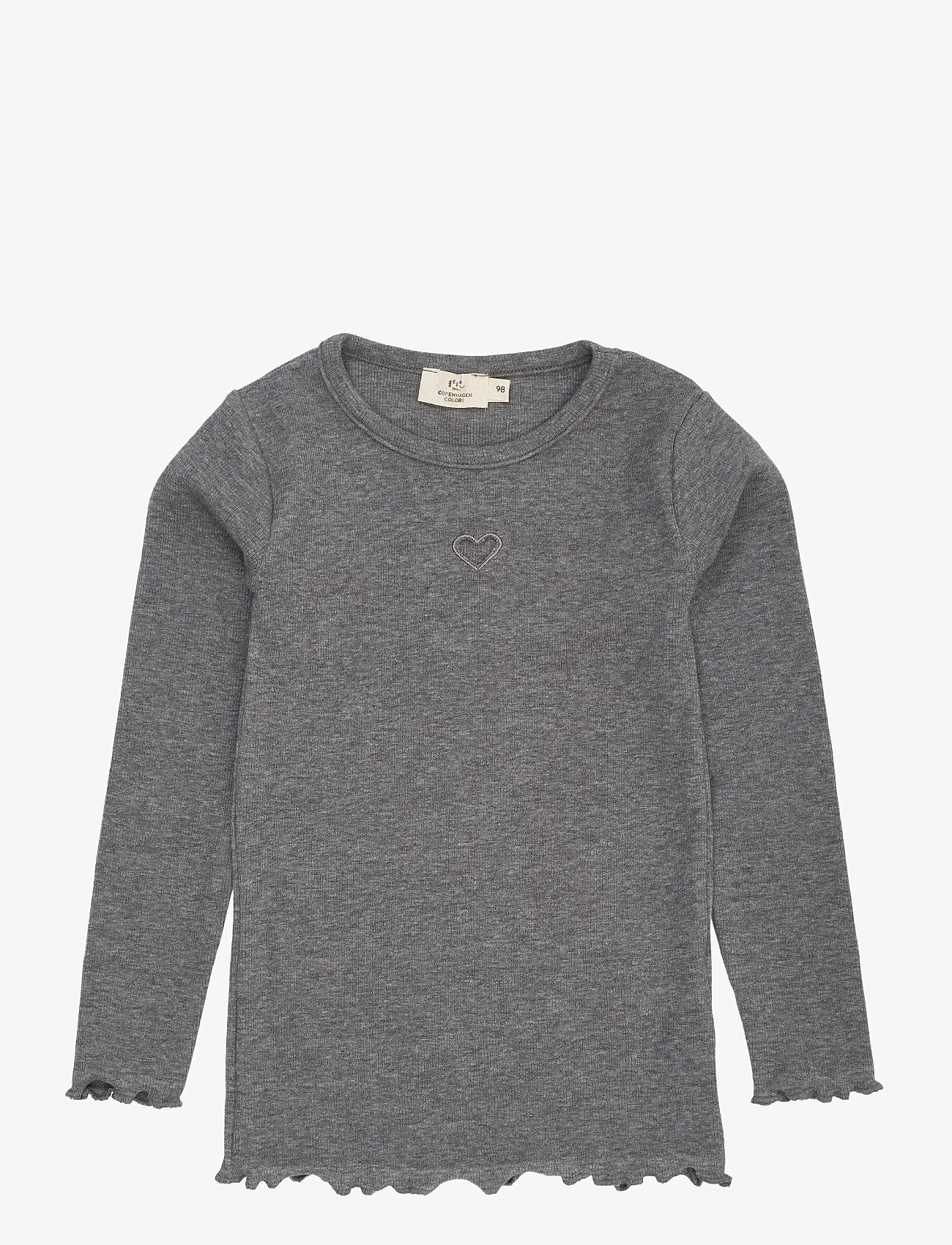 Copenhagen Colors - MODAL RIB LS TEE W. HEART HOLE PATTERN - langermede t-skjorter - grey mel. - 0