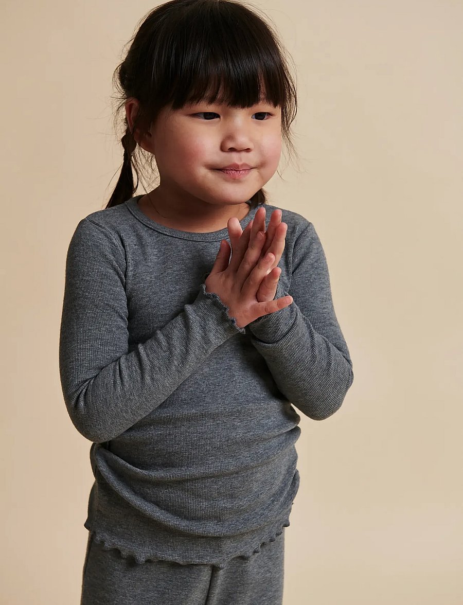 Copenhagen Colors - Modal Rib Ls Tee w. Heart Hole Pattern - pikkade varrukatega t-särgid - grey mel. - 0