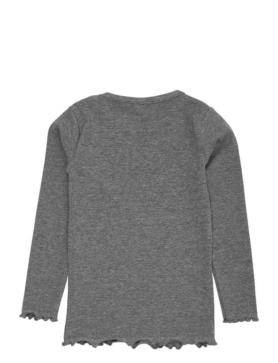 Copenhagen Colors - Modal Rib Ls Tee w. Heart Hole Pattern - långärmade t-shirts - grey mel. - 1