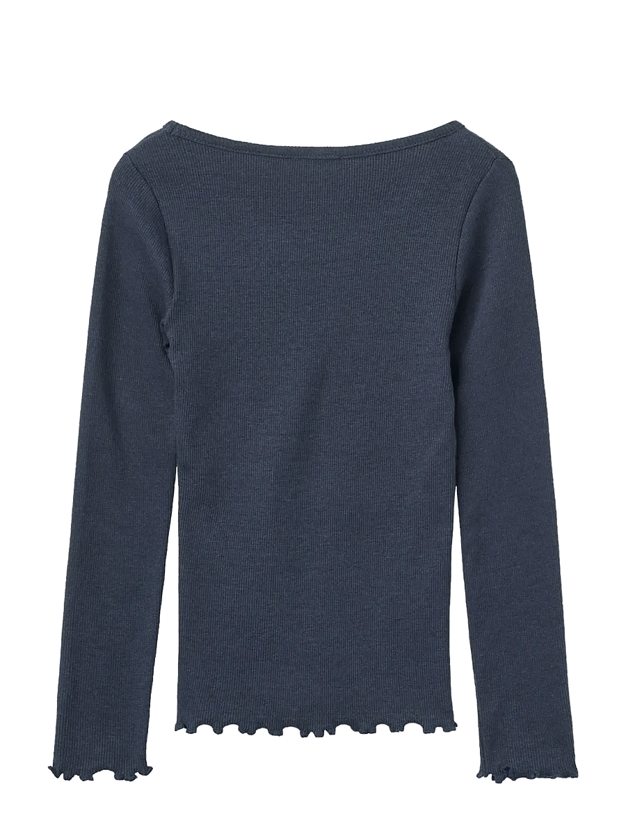 Copenhagen Colors - Modal Rib Ls Tee w. Heart Hole Pattern - langærmede t-shirts - navy - 1