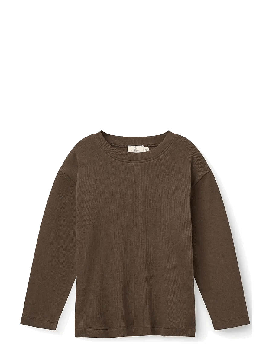 Copenhagen Colors - Long-sleeved Modal Rib T-shirt w. dropped shoulder - rudens apģērbi - dk brown - 0