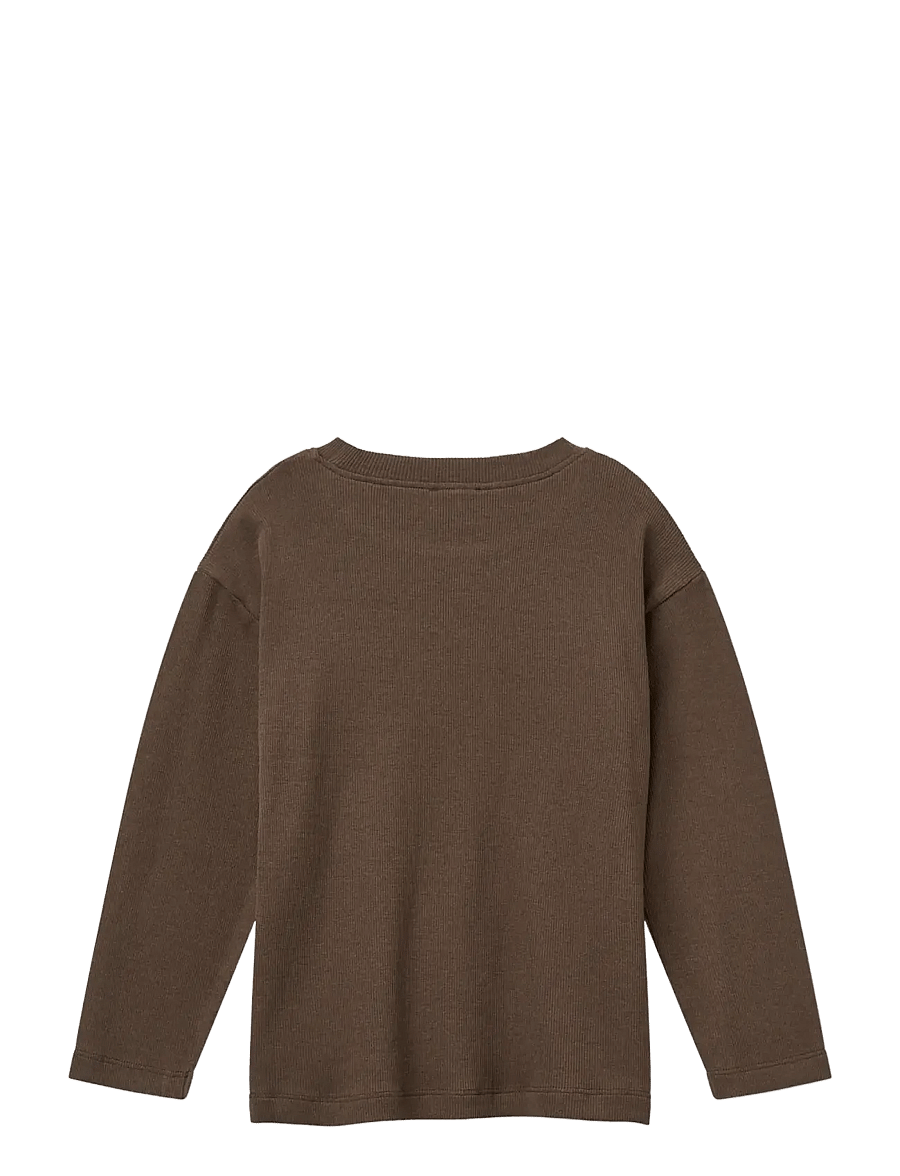 Copenhagen Colors - Long-sleeved Modal Rib T-shirt w. dropped shoulder - rudens apģērbi - dk brown - 1