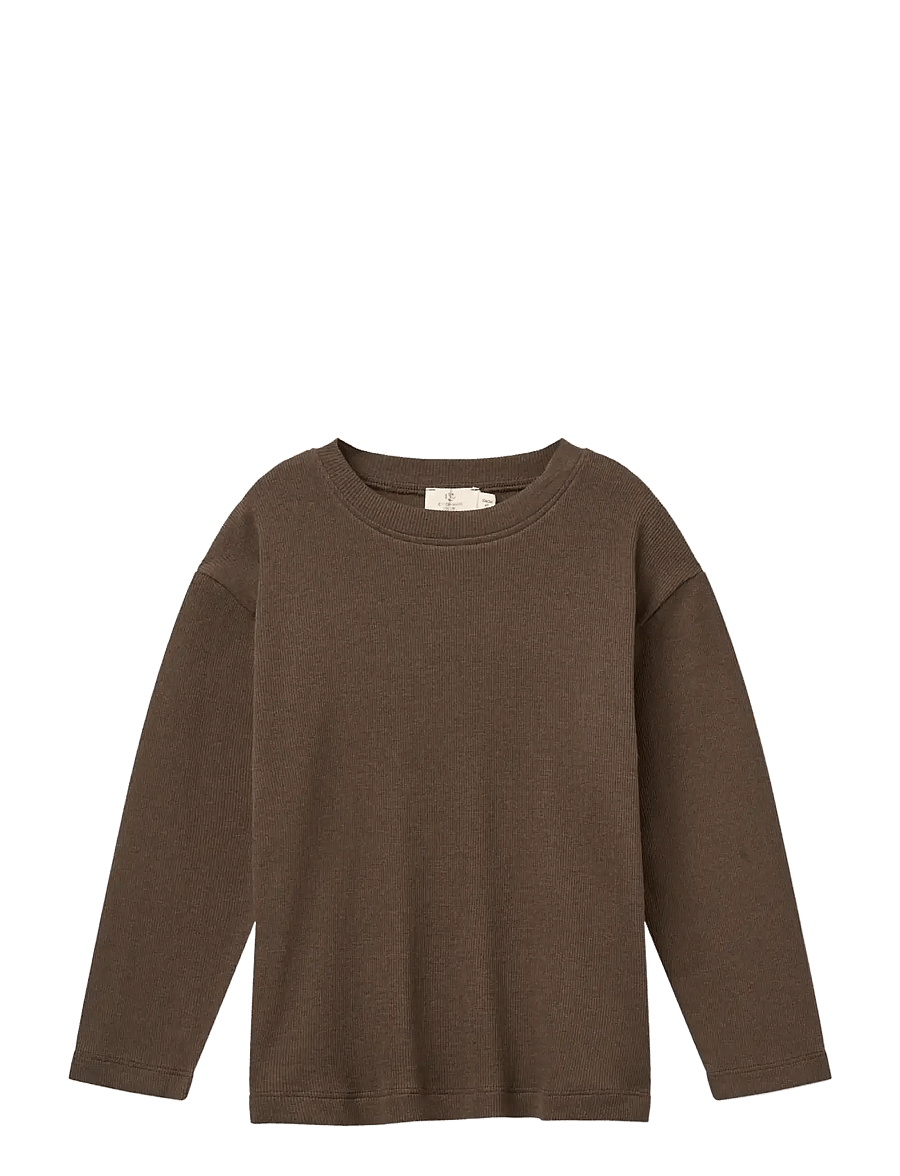 Copenhagen Colors - Long-sleeved Modal Rib T-shirt w. dropped shoulder - langærmede t-shirts - dk brown - 1
