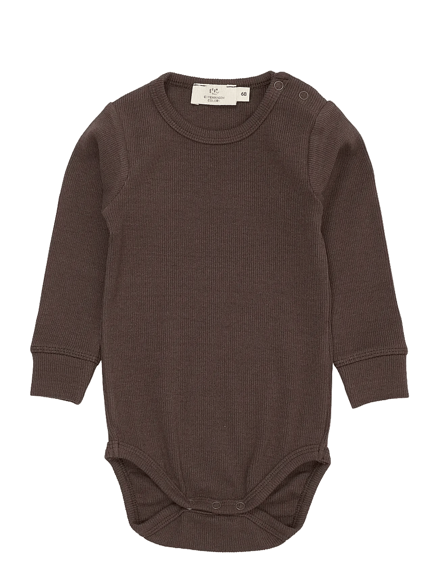 Copenhagen Colors - MODAL RIB LS BODY - långärmade bodies - dk brown - 0