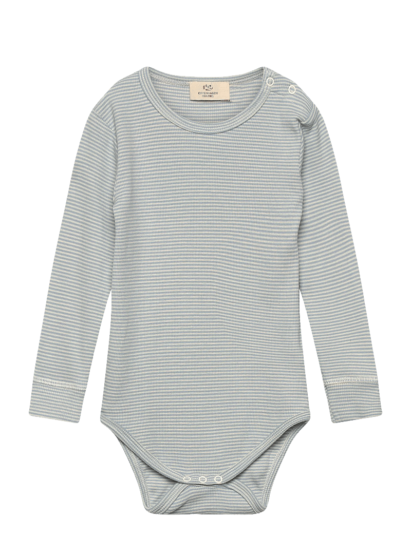 Copenhagen Colors - MODAL RIB LS BODY - pikkade varrukatega bodid - dusty blue/cream stripe - 0