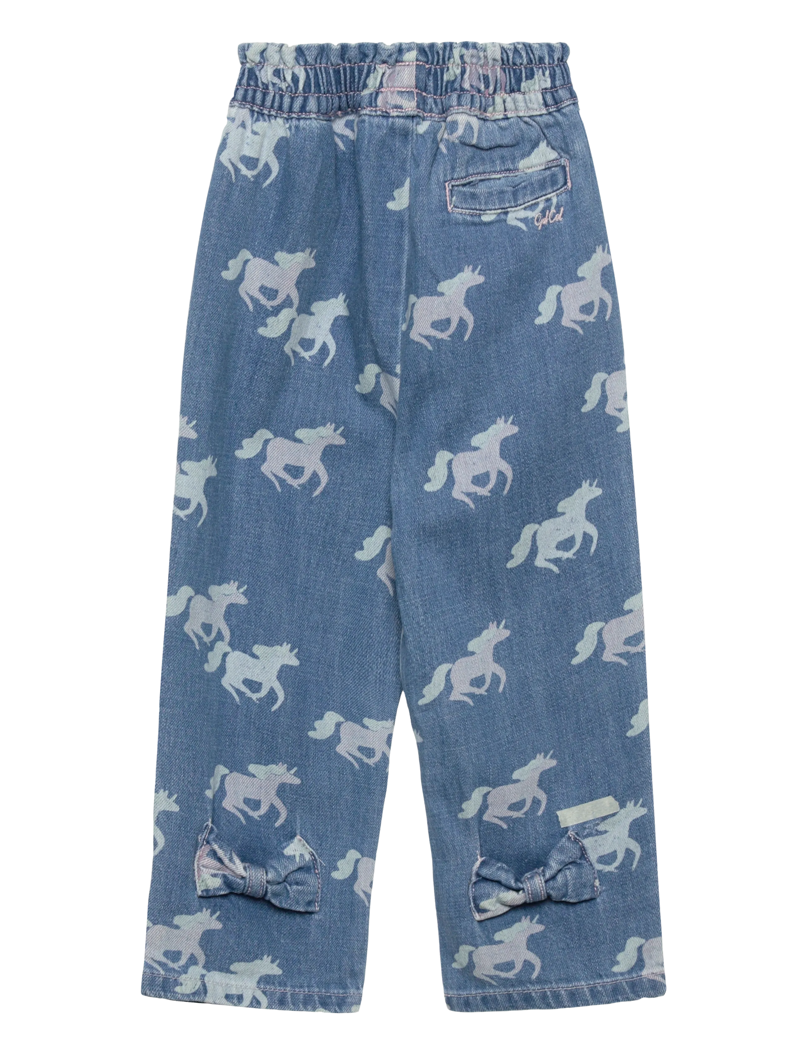 Copenhagen Colors - ORGANIC PANTS W. FRILL WAIST & UNICORN PRINT - indigo blue washed w unicorn - 1