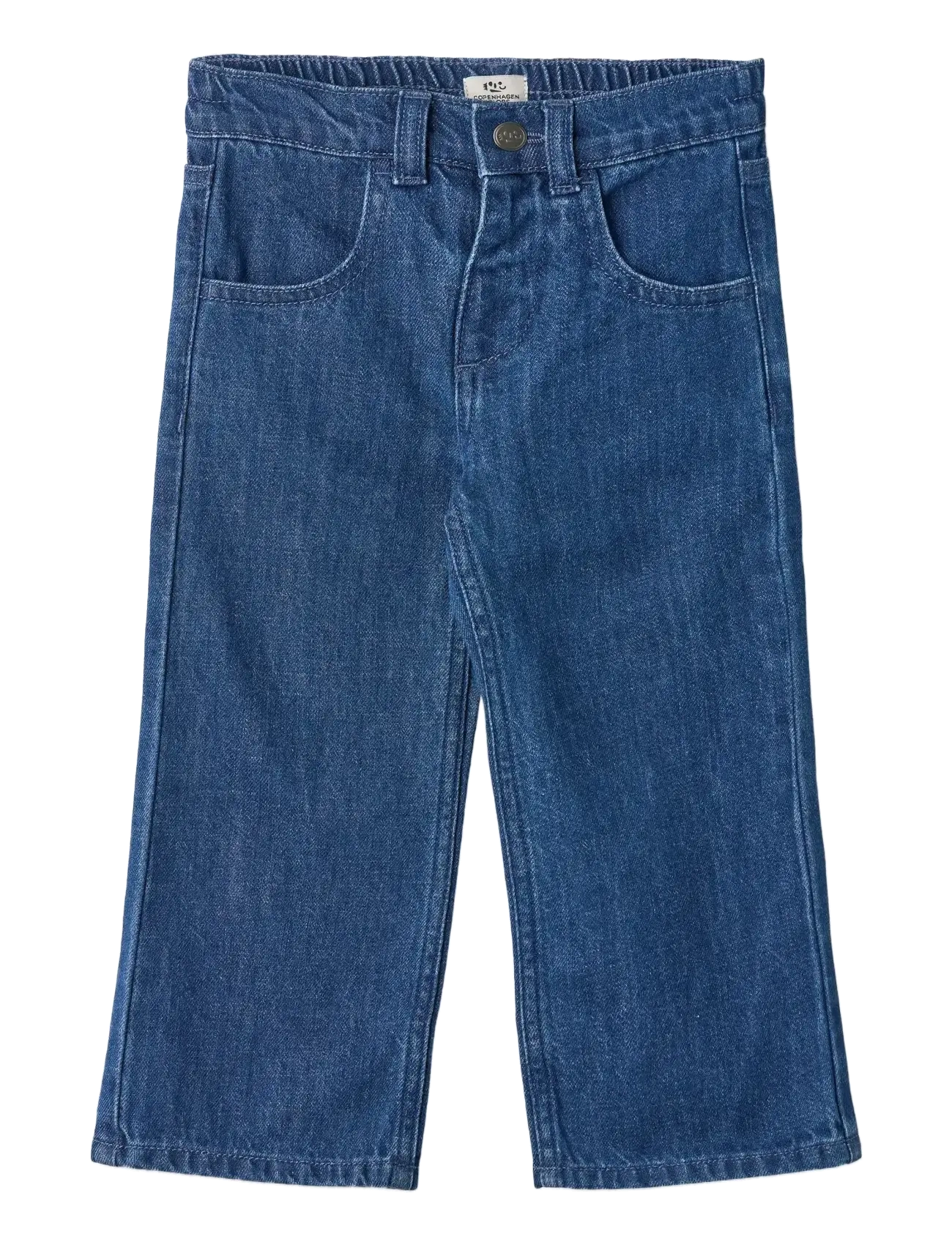 ORGANIC DENIM PANTS W. POCKET EMBROIDERY & WIDE LEG - DARK INDIGO BLUE WASHED