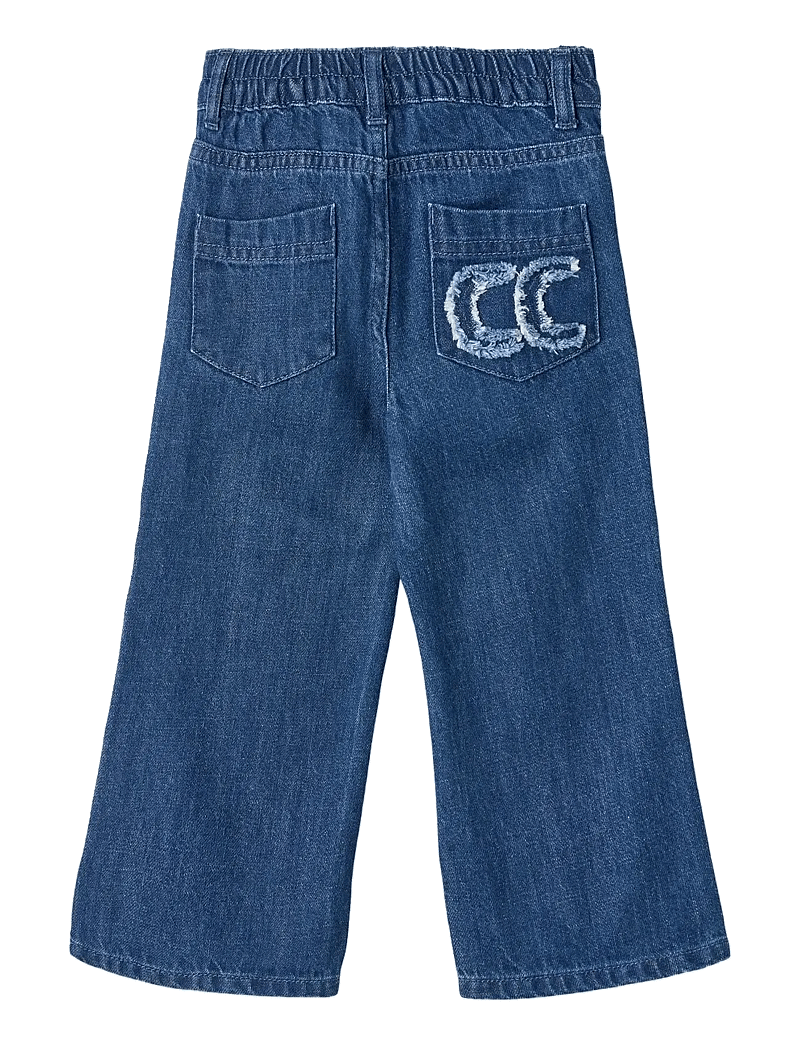 Copenhagen Colors - ORGANIC DENIM PANTS W. POCKET EMBROIDERY & WIDE LEG - hosen mit weitem bein - dark indigo blue washed - 2