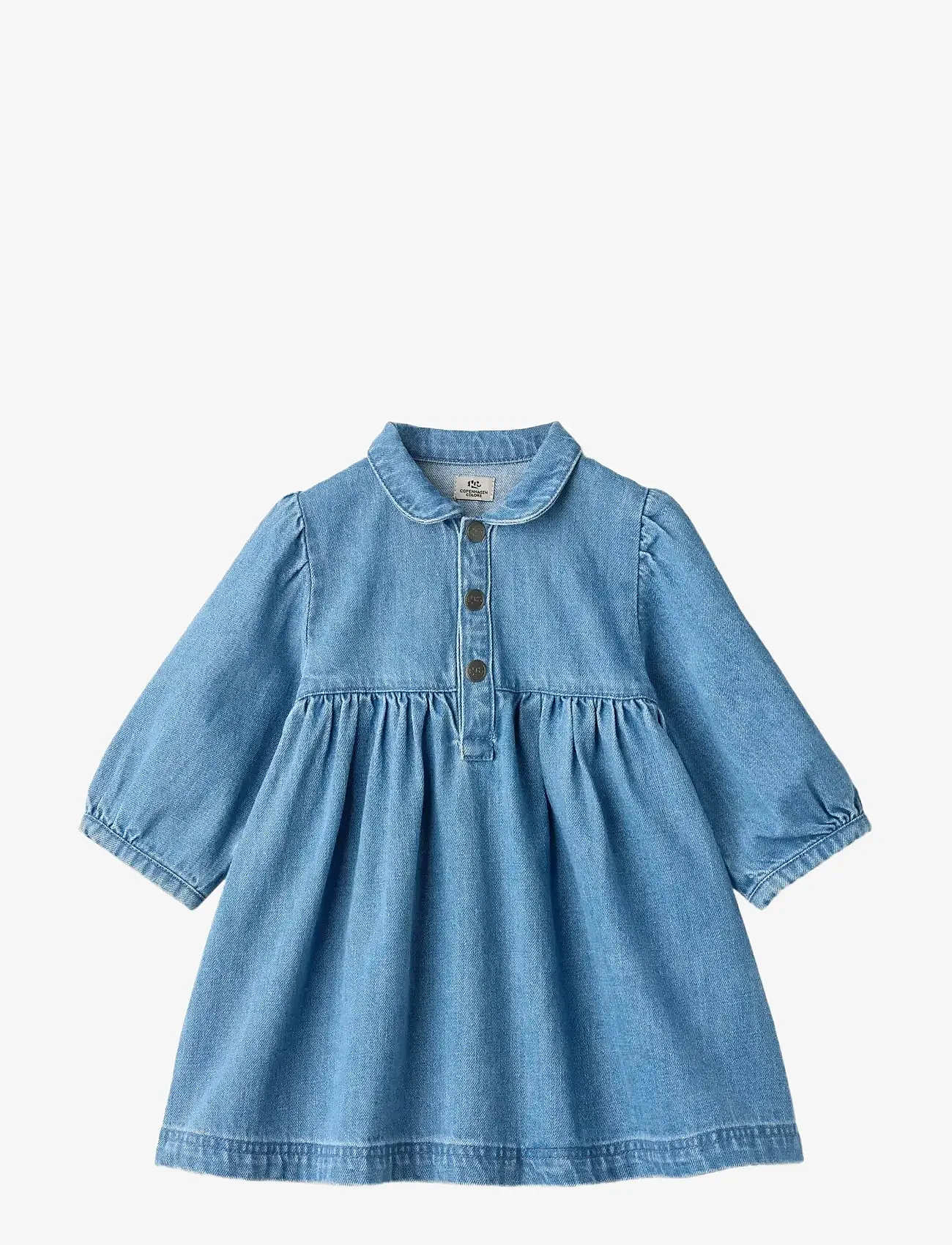 Copenhagen Colors - ORGANIC DENIM DRESS W. PUFF SLEEVES - langärmelige babykleider - indigo blue washed - 1