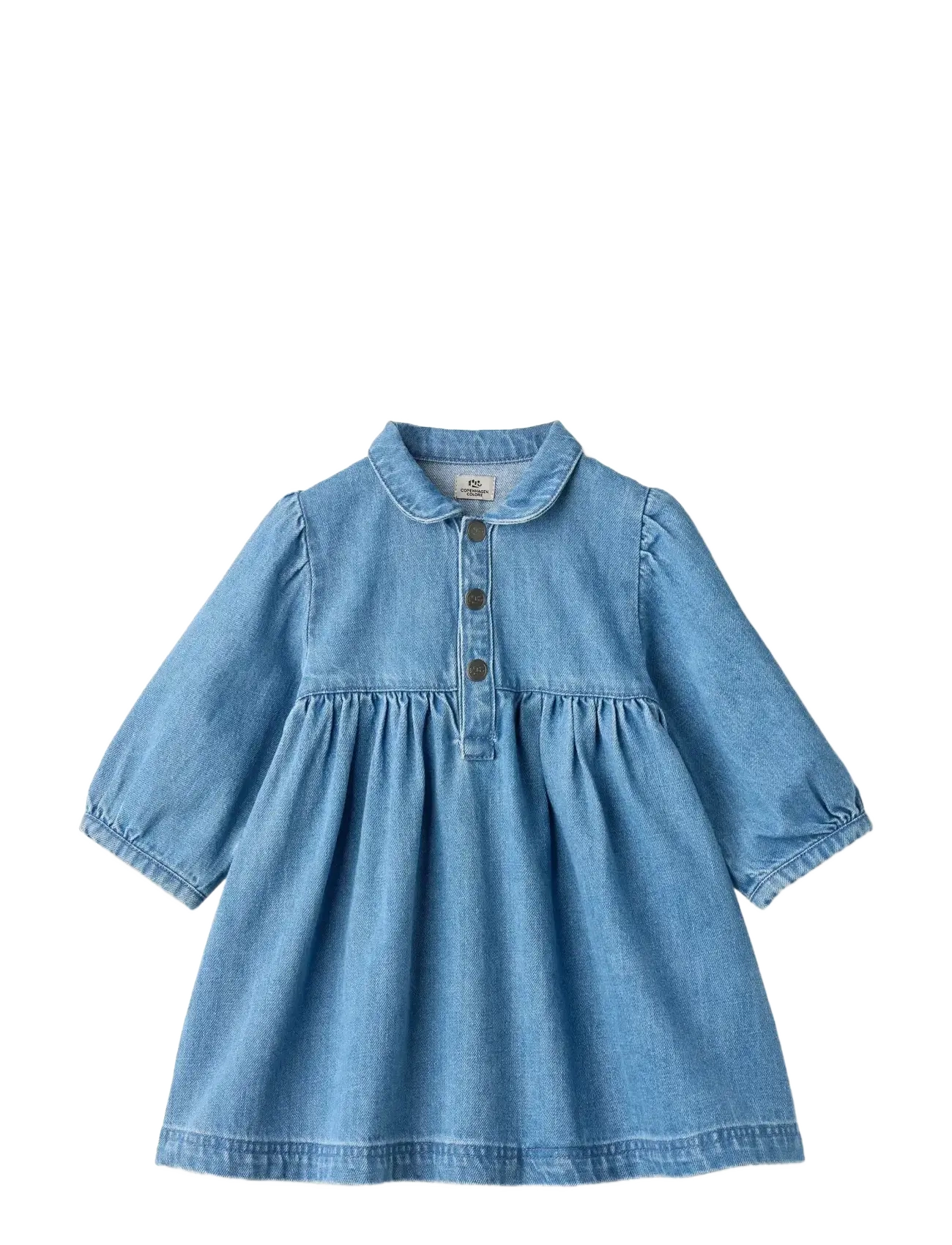 ORGANIC DENIM DRESS W. PUFF SLEEVES - INDIGO BLUE WASHED