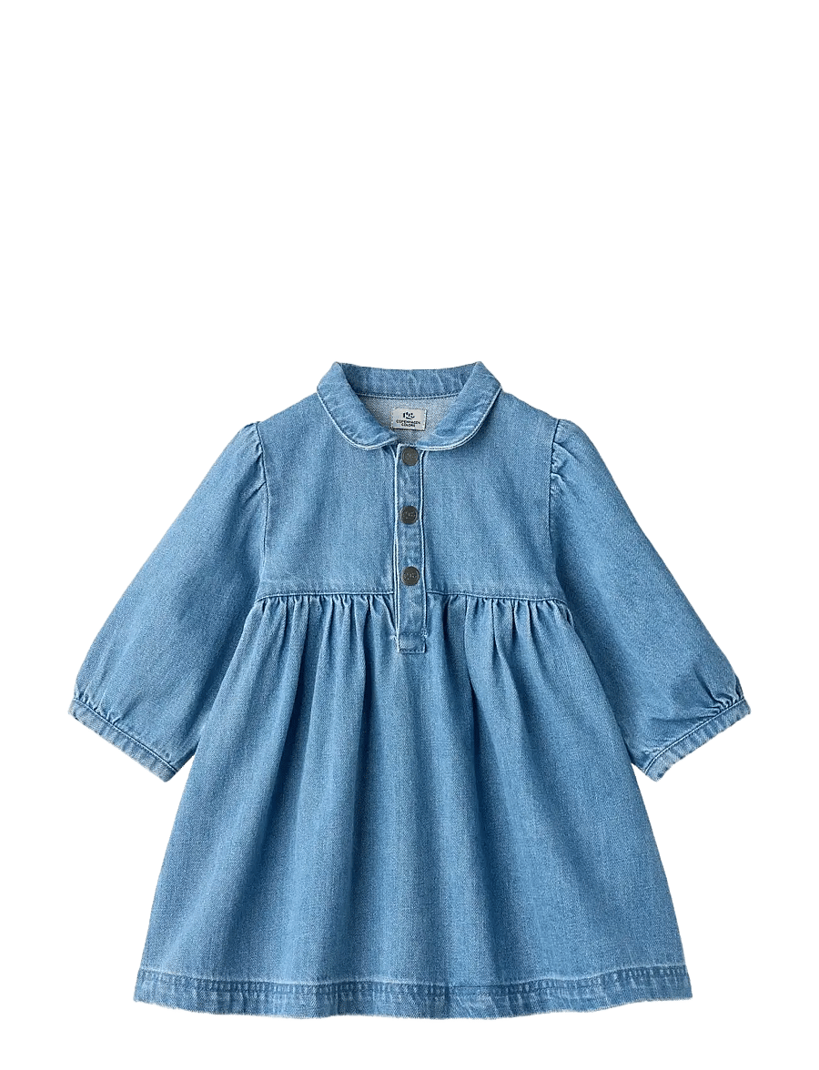 Copenhagen Colors - ORGANIC DENIM DRESS W. PUFF SLEEVES - langærmede hverdagskjoler - indigo blue washed - 1