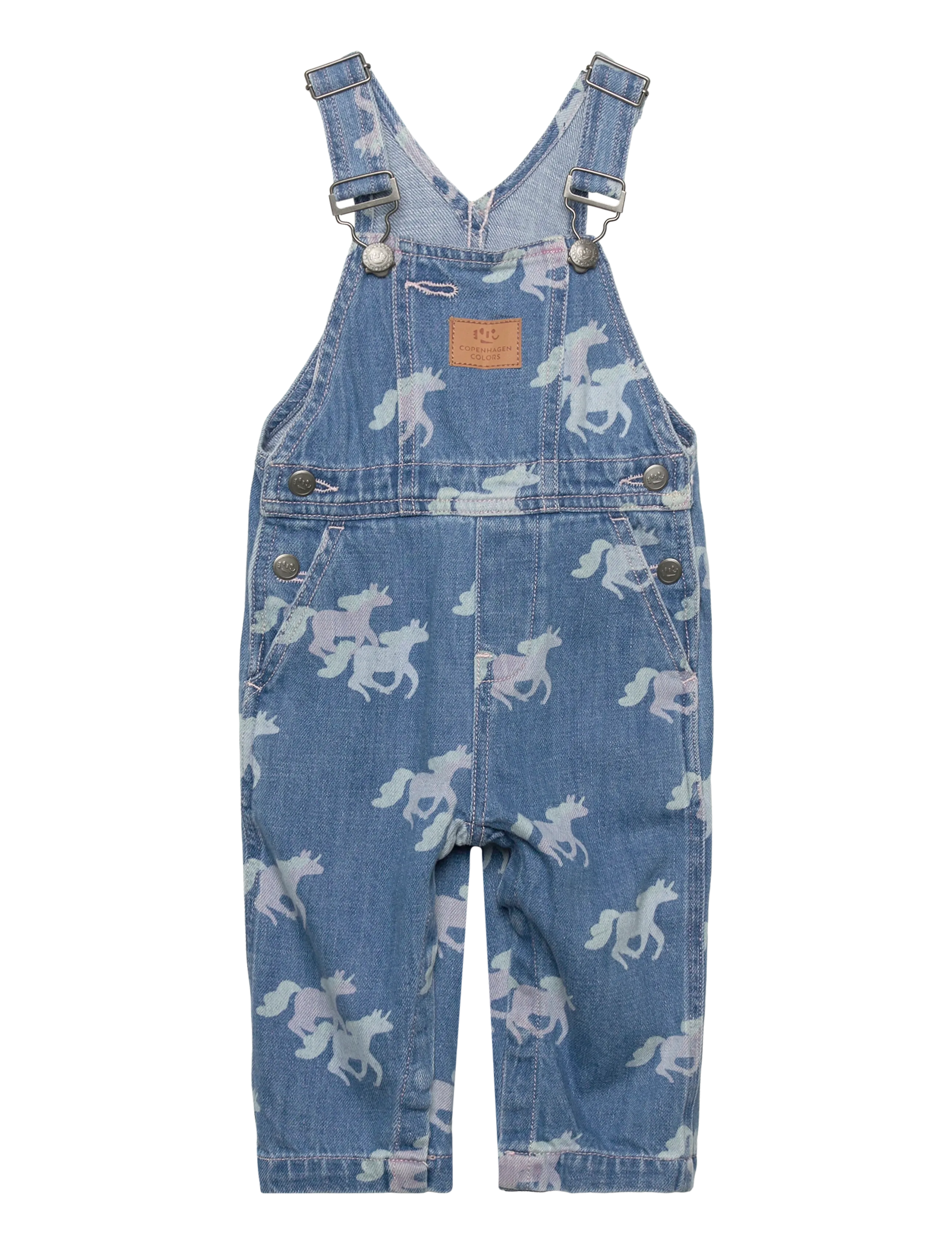 Copenhagen Colors ORGANIC DENIM BABY OVERALLS W. UNICORN PRINT - Tunked - INDIGO BLUE WASHED W UNICORN / blue