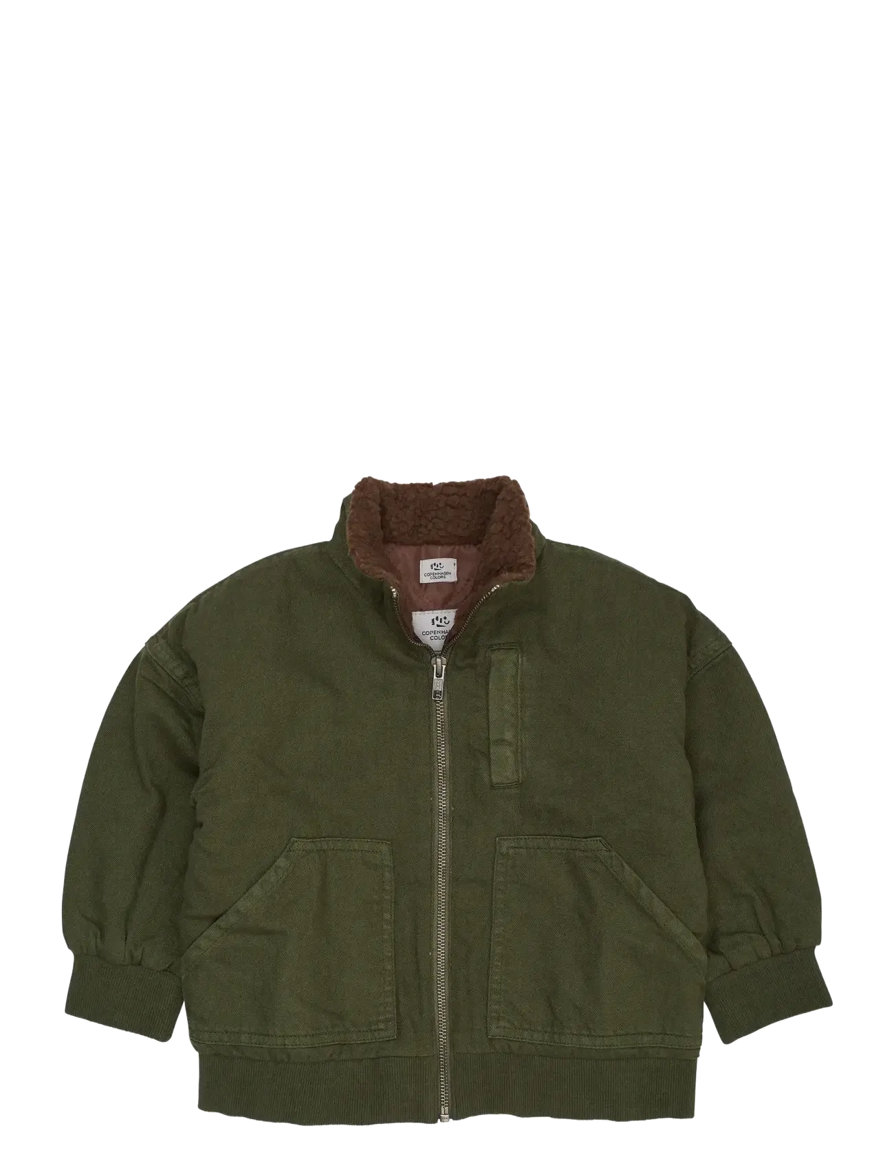 Copenhagen Colors Twill Bumper Jacket W. Sherpa Collar, 152, Khaki green, Jakker & Frakker > Bomber, Børn