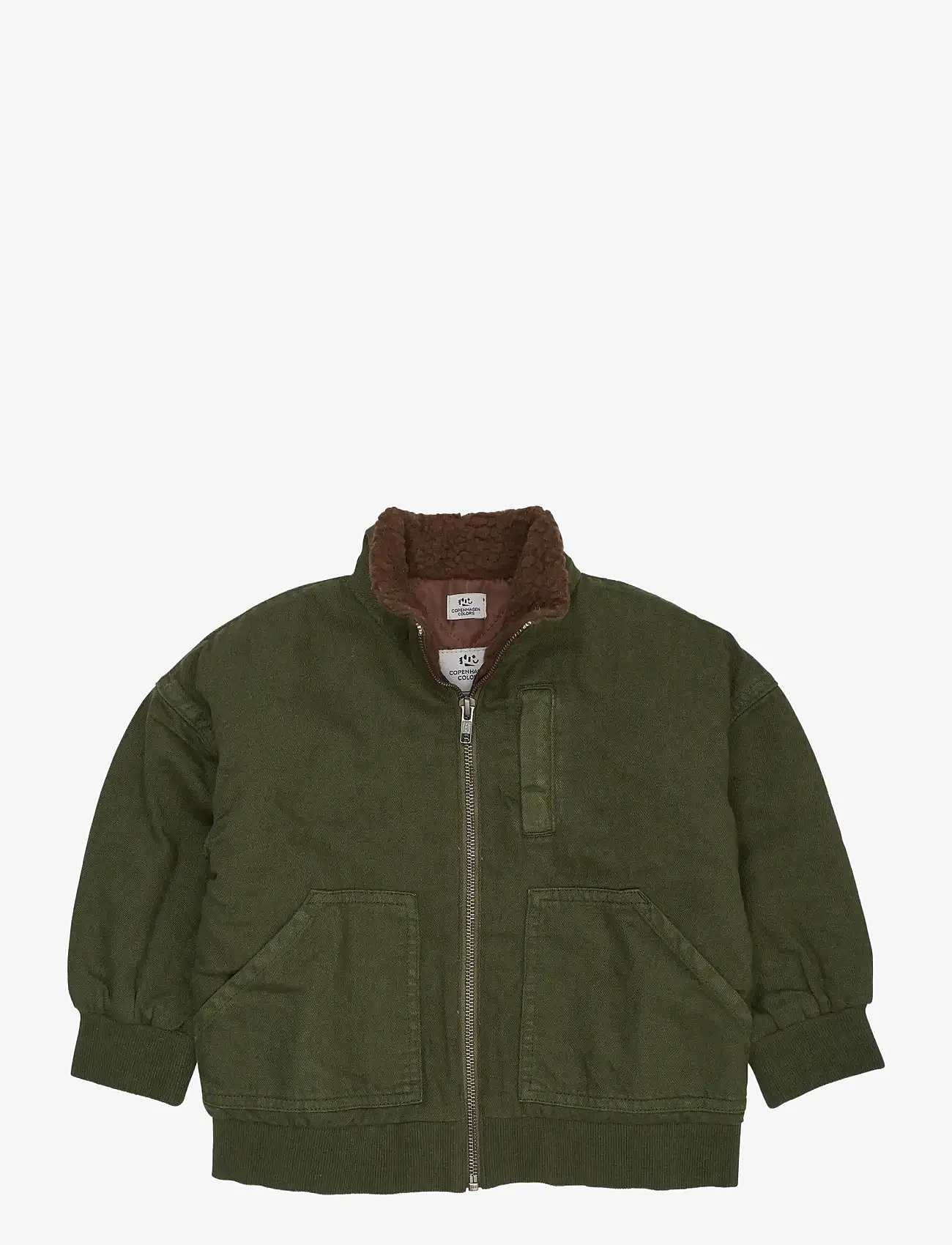Copenhagen Colors - TWILL BUMPER JACKET W. SHERPA COLLAR - bomberjakker - dk green - 0