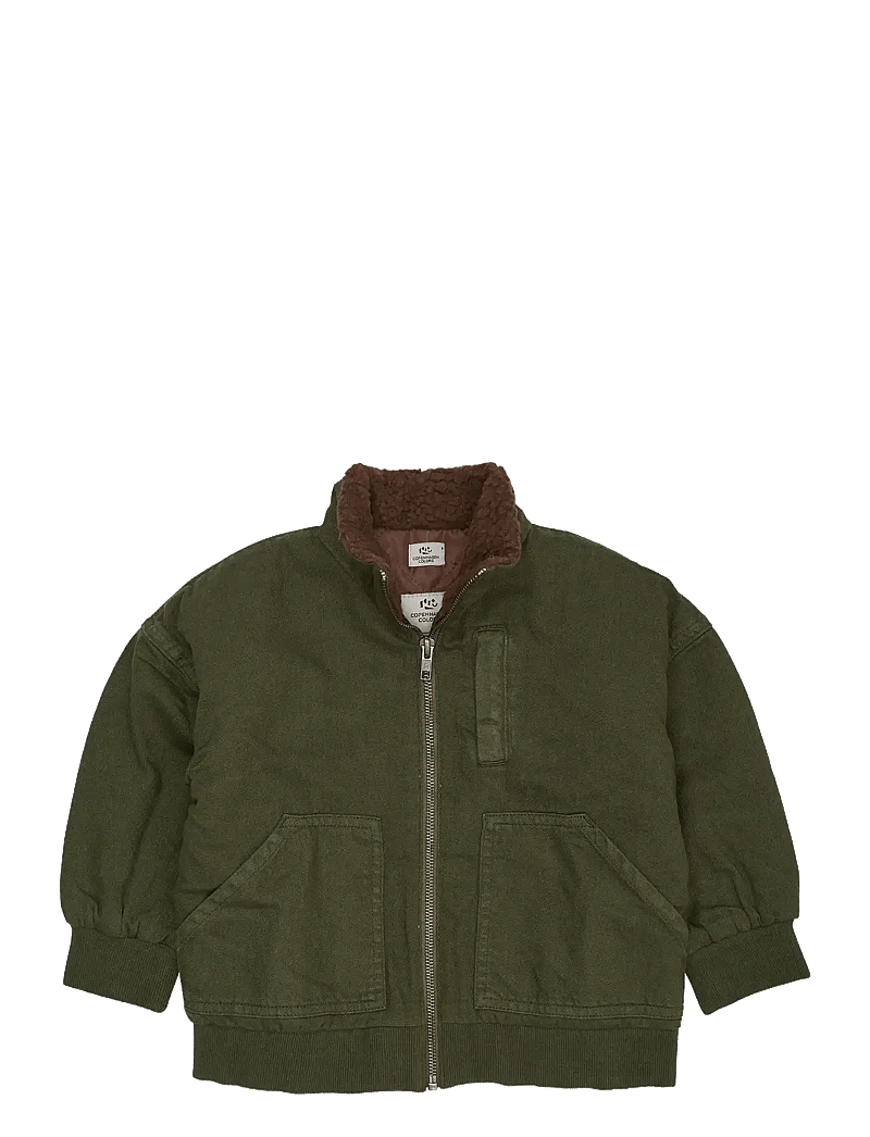 Copenhagen Colors - TWILL BUMPER JACKET W. SHERPA COLLAR - bomberjakker - dk green - 0