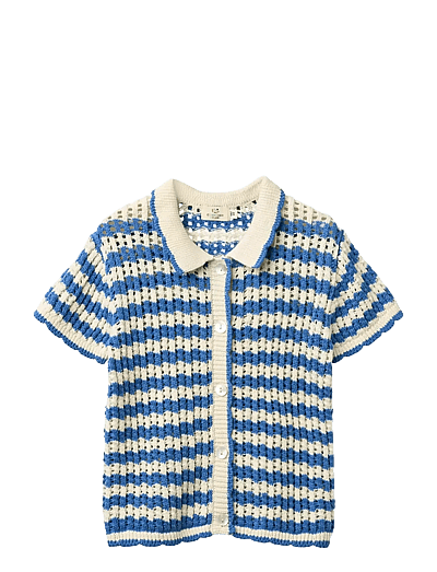 Copenhagen Colors CROCHET SS CARDIGAN - Strickmode - OCEAN BLUE/CREAM COMB / multi