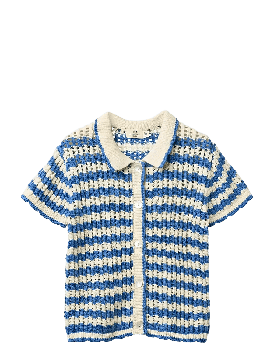 Copenhagen Colors - CROCHET SS CARDIGAN - cardigans - ocean blue/cream comb - 0