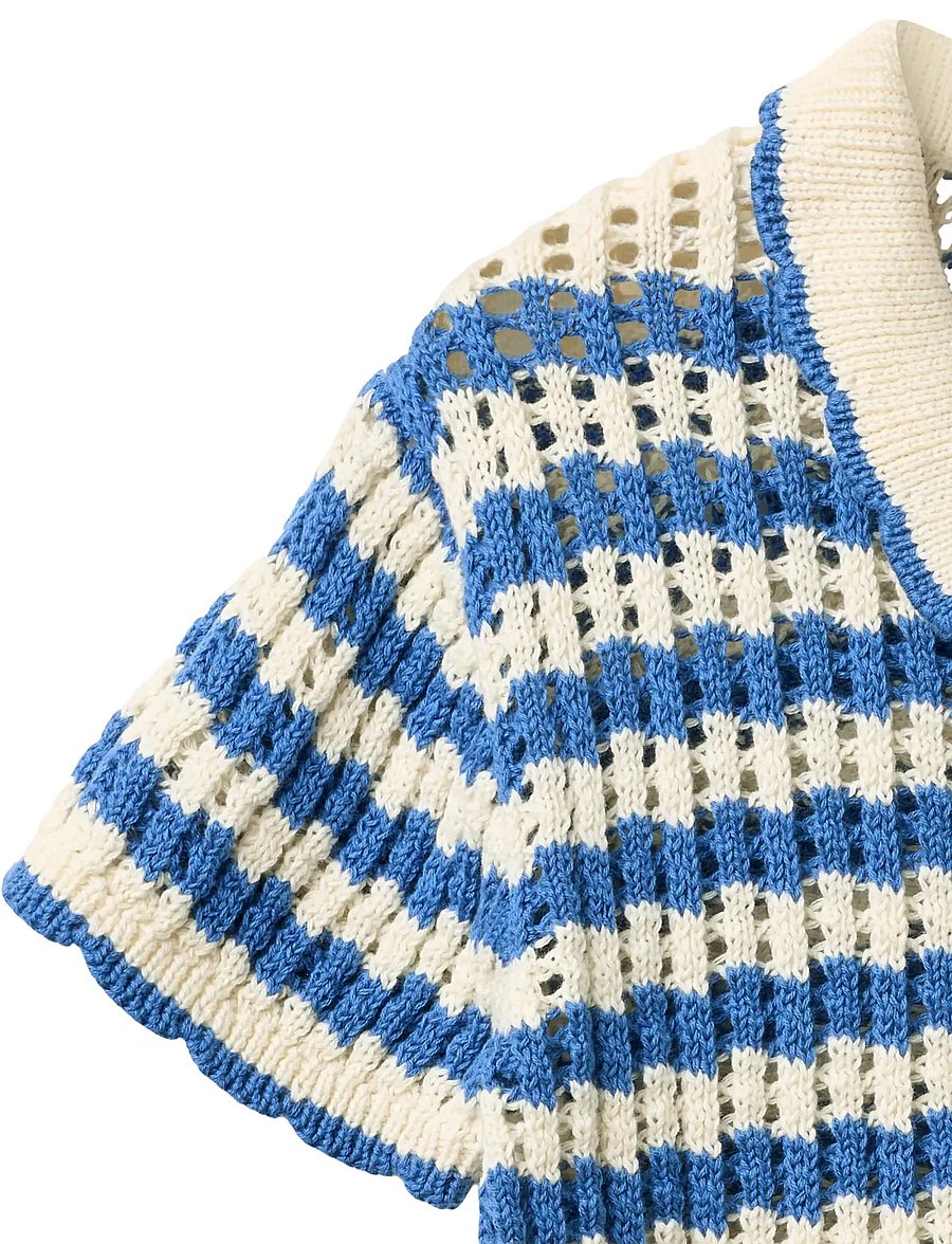 Copenhagen Colors - CROCHET SS CARDIGAN - cardigans - ocean blue/cream comb - 2