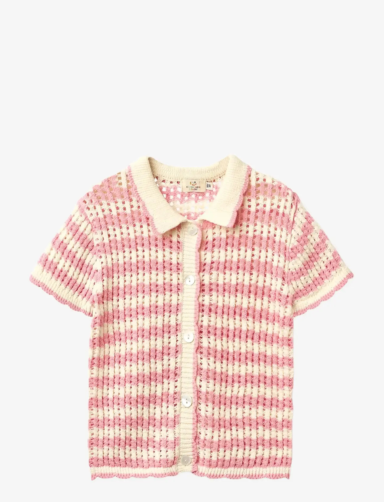 Copenhagen Colors - CROCHET SS CARDIGAN - koftor - pink/cream comb. - 0