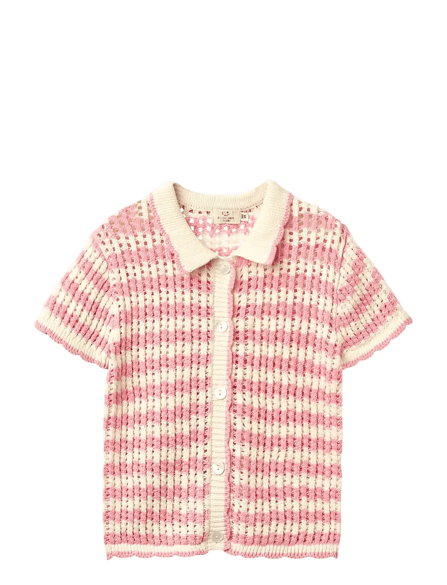 Copenhagen Colors - CROCHET SS CARDIGAN - koftor - pink/cream comb. - 0