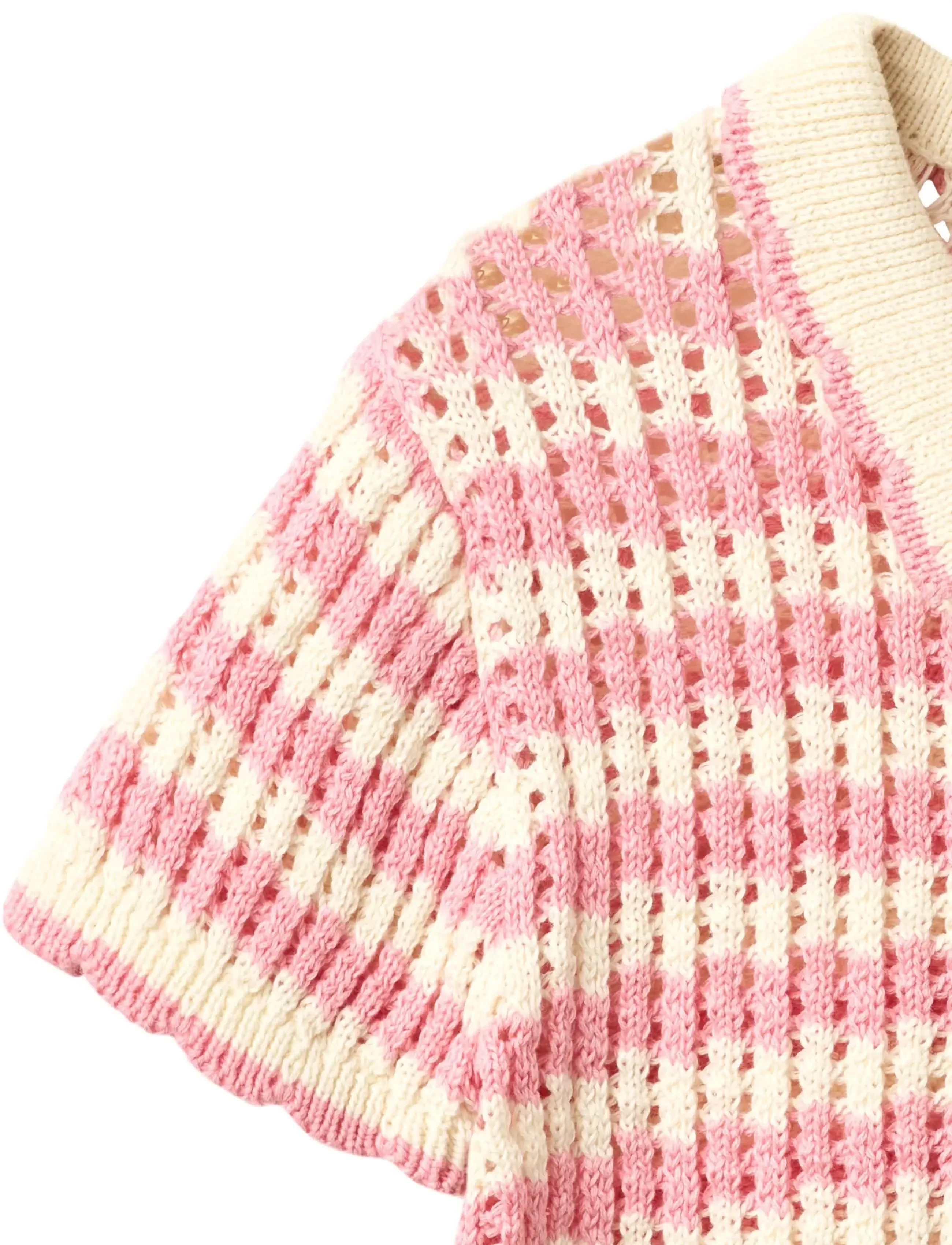 Copenhagen Colors - CROCHET SS CARDIGAN - koftor - pink/cream comb. - 2