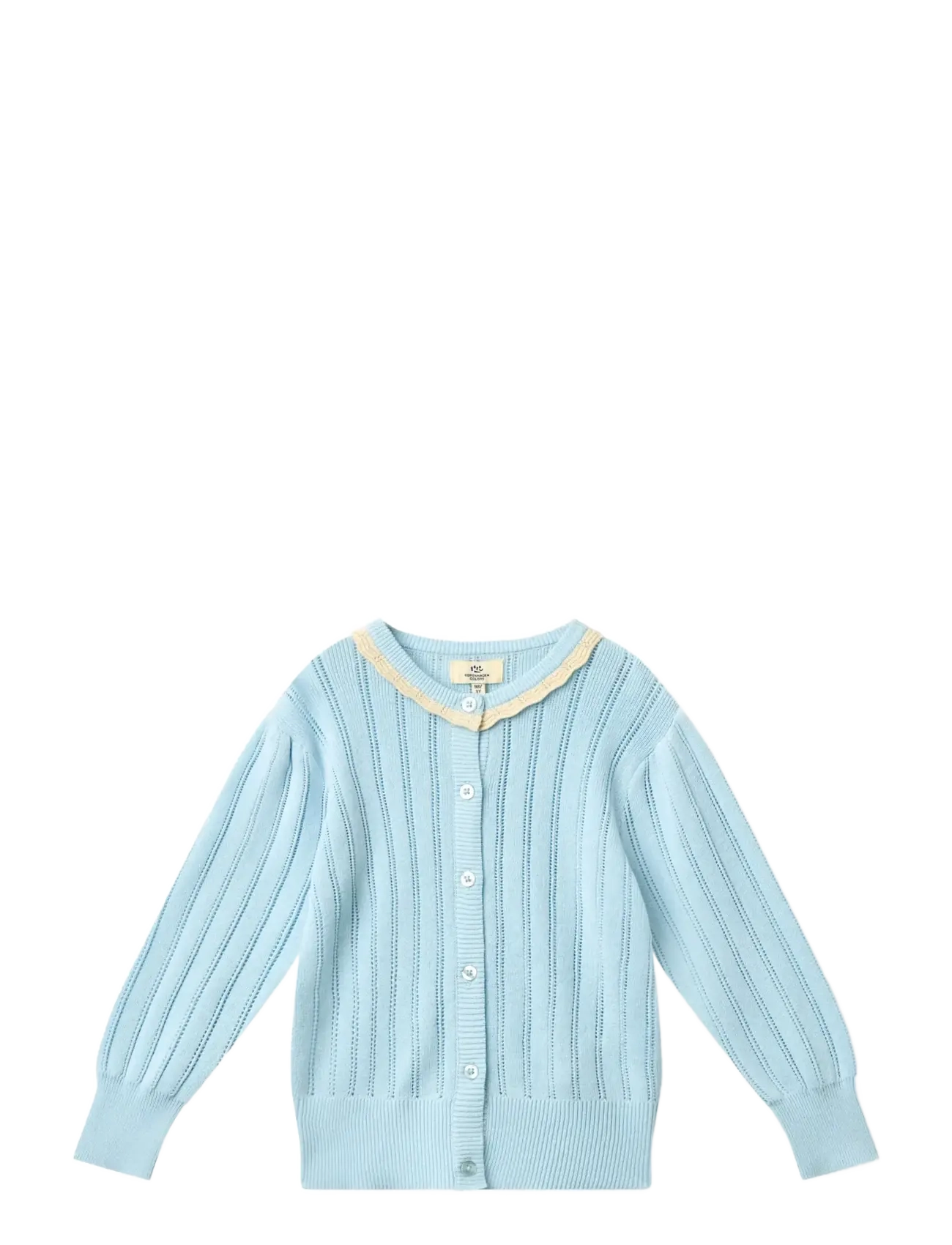 Copenhagen Colors Knitted Pointelle Cardigan, 122, Blue, Strik > Cardigans, Børn