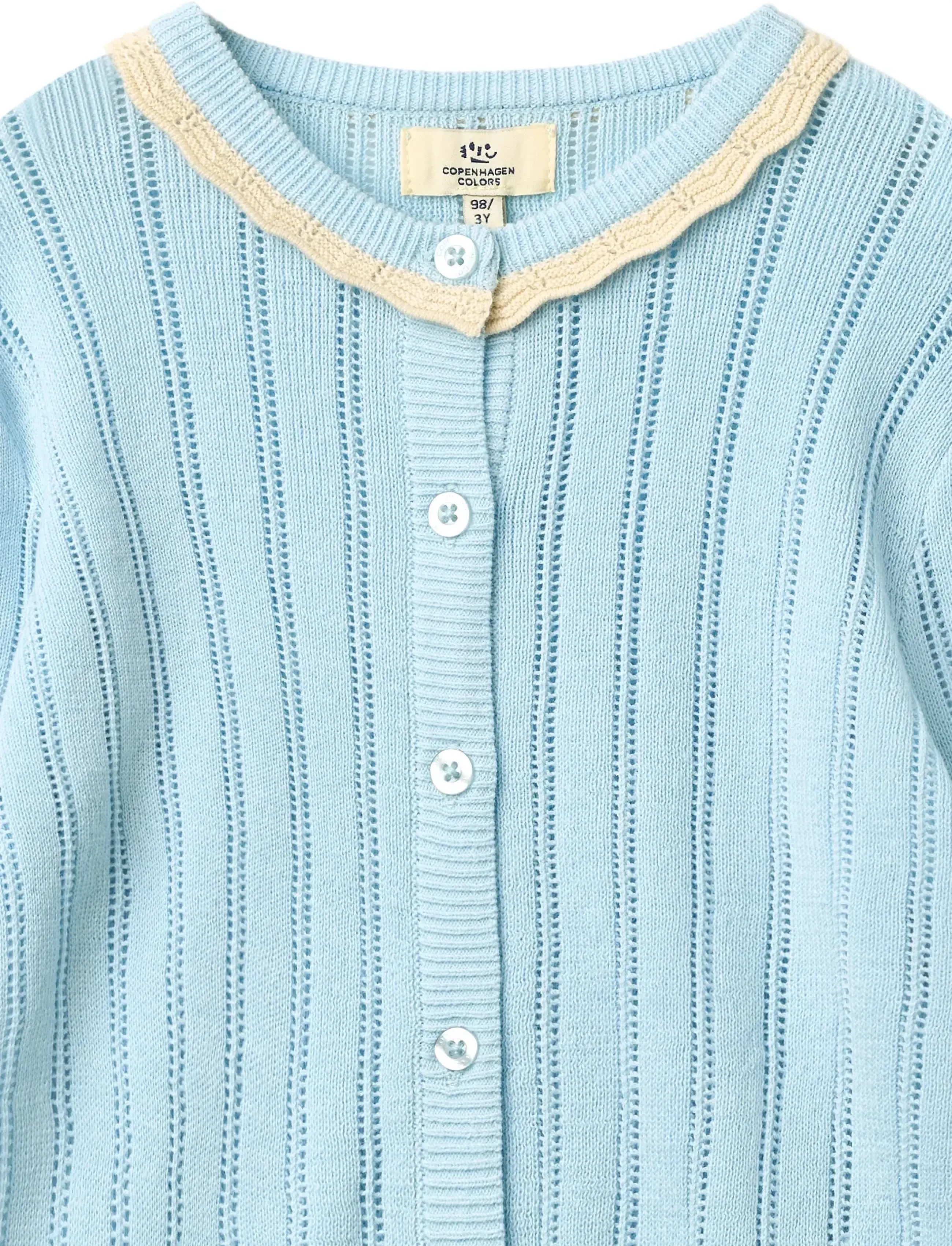 Copenhagen Colors - KNITTED POINTELLE CARDIGAN - susegamieji megztiniai - ice blue/cream comb. - 2