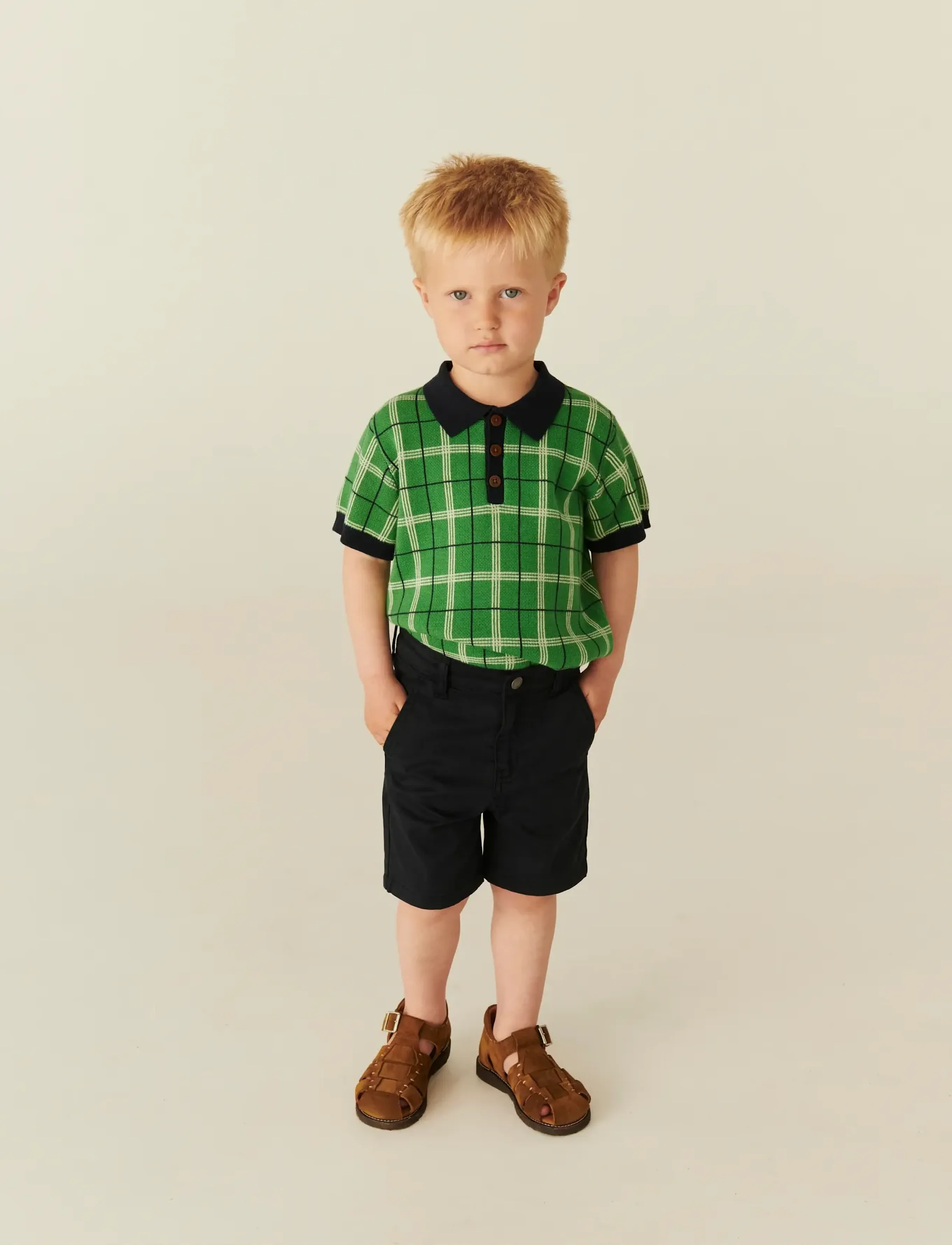 Copenhagen Colors Knitted Checkered Polo, 92, Polo Shirts, Grün - Short-sleeved Kinder