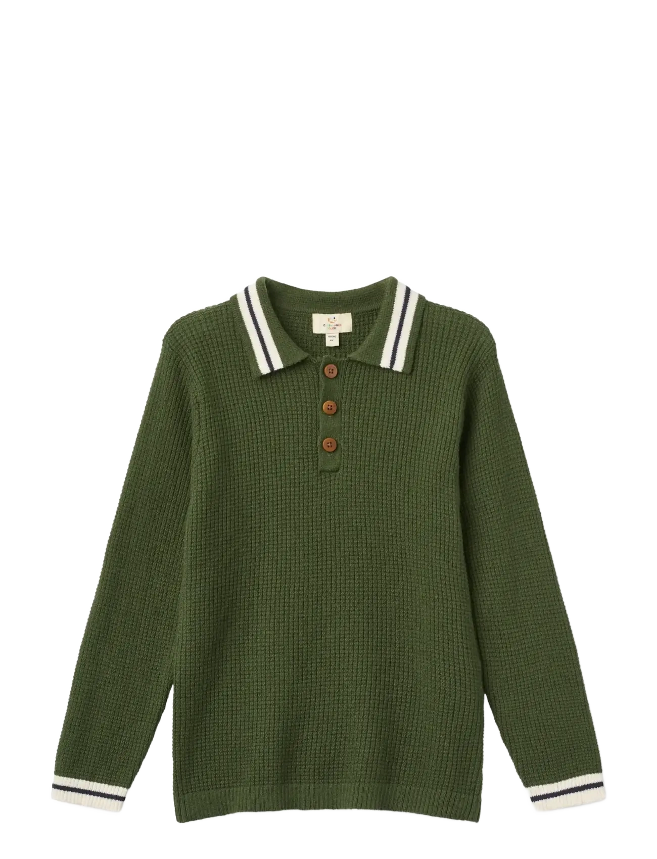 Copenhagen Colors Long-Sleeved Knitted Waffle Polo - Shop efter størrelse - DK. GREEN COMB. / khaki/green
