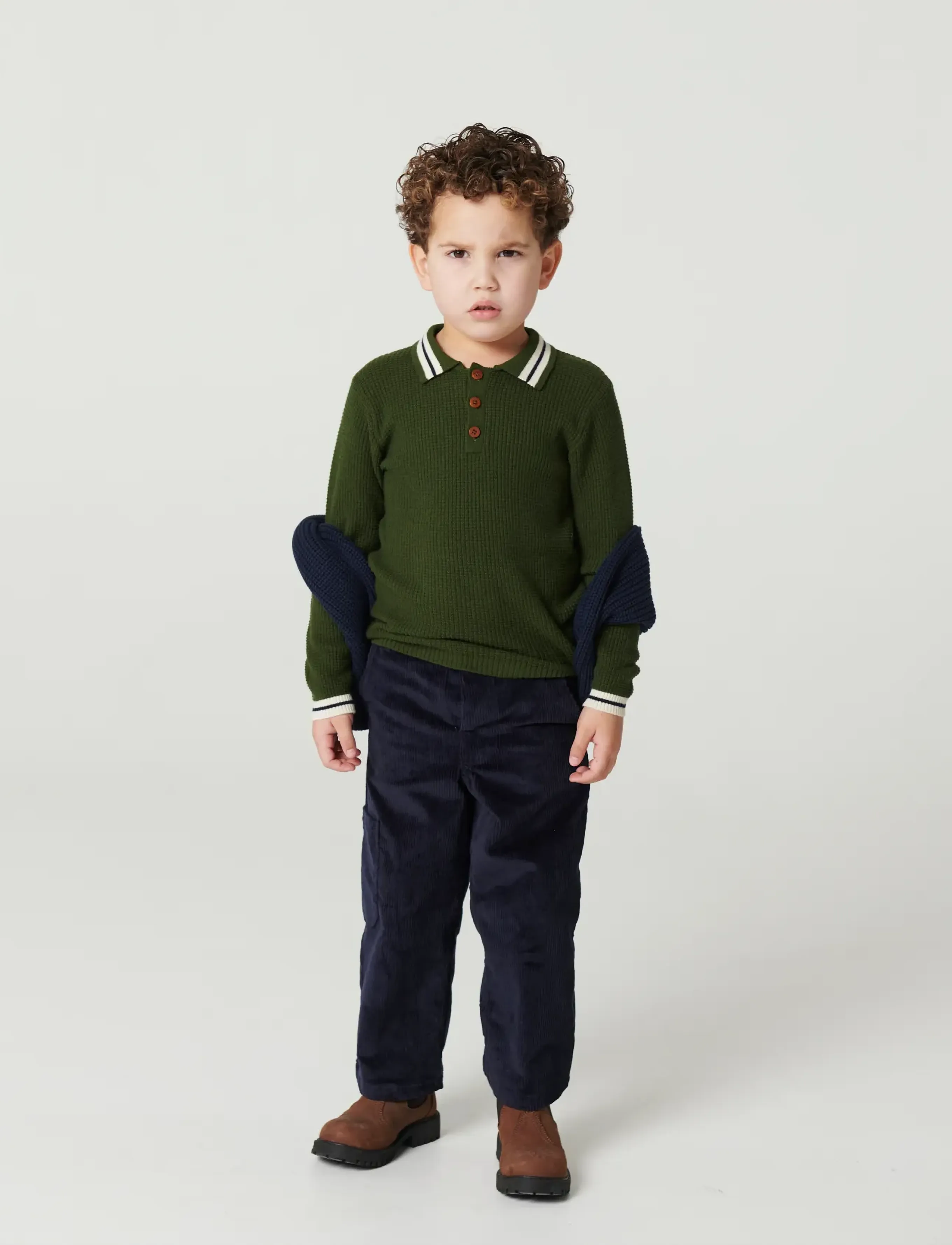 Copenhagen Colors - Long-Sleeved Knitted Waffle Polo - dk. green comb. - 0