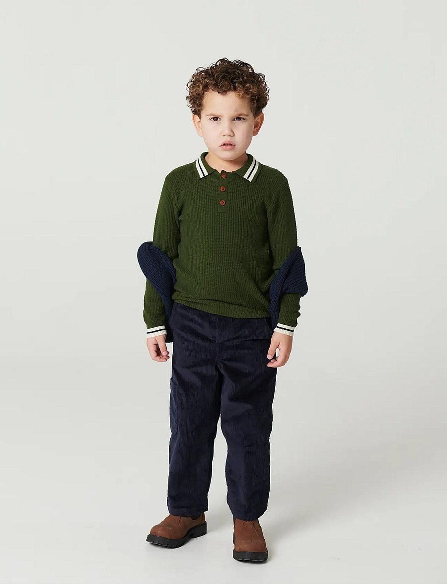 Copenhagen Colors - Long-Sleeved Knitted Waffle Polo - dk. green comb. - 0