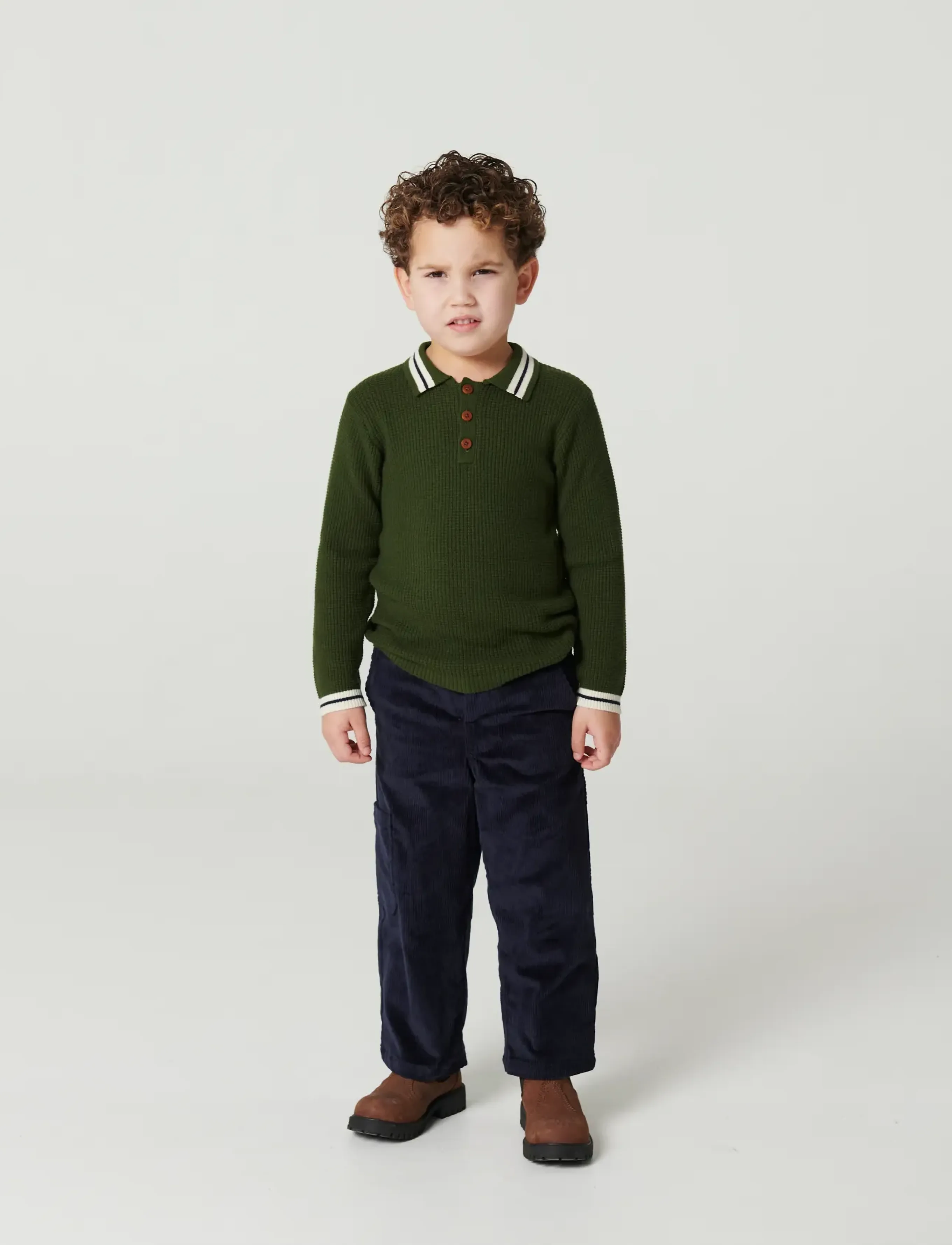 Copenhagen Colors - Long-Sleeved Knitted Waffle Polo - dk. green comb. - 3
