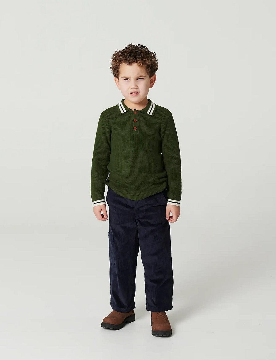 Copenhagen Colors - Long-Sleeved Knitted Waffle Polo - dk. green comb. - 3