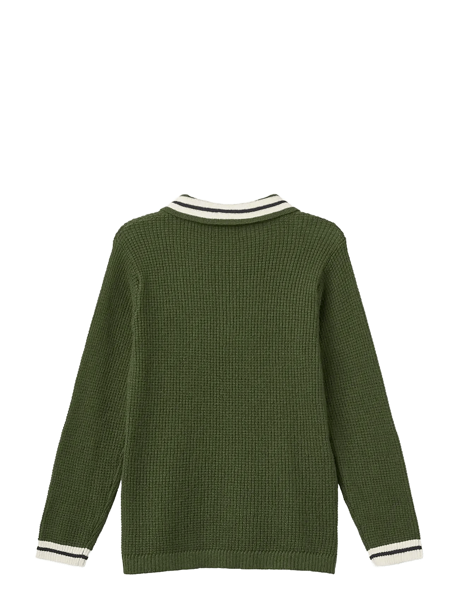 Copenhagen Colors - Long-Sleeved Knitted Waffle Polo - dk. green comb. - 2