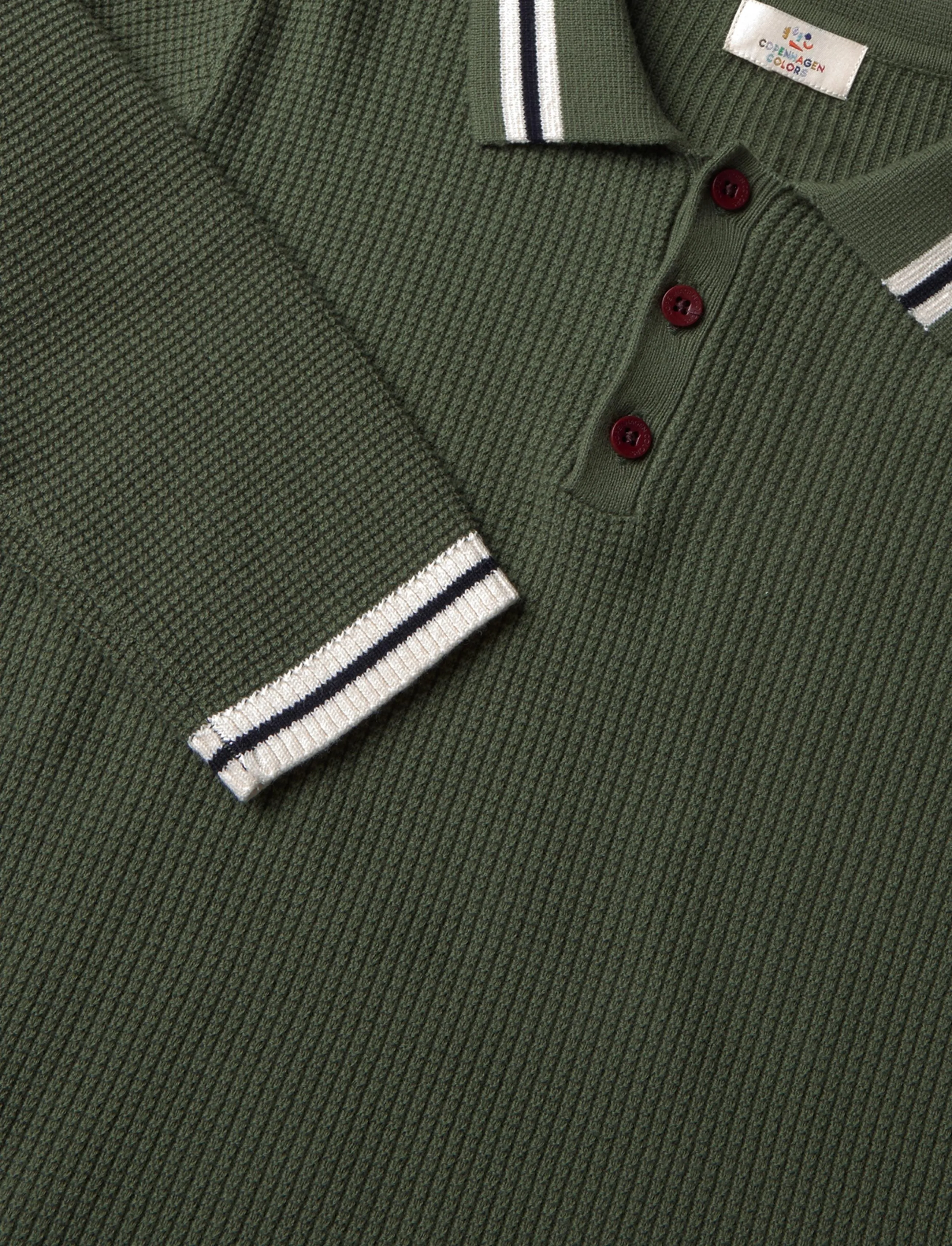 Copenhagen Colors - Long-Sleeved Knitted Waffle Polo - długi rękaw koszulki polo - dk. green comb. - 4