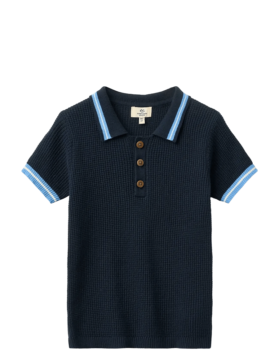 Copenhagen Colors - KNITTED PATTERN POLO - kurzärmelig - navy, blue, cream comb. - 1