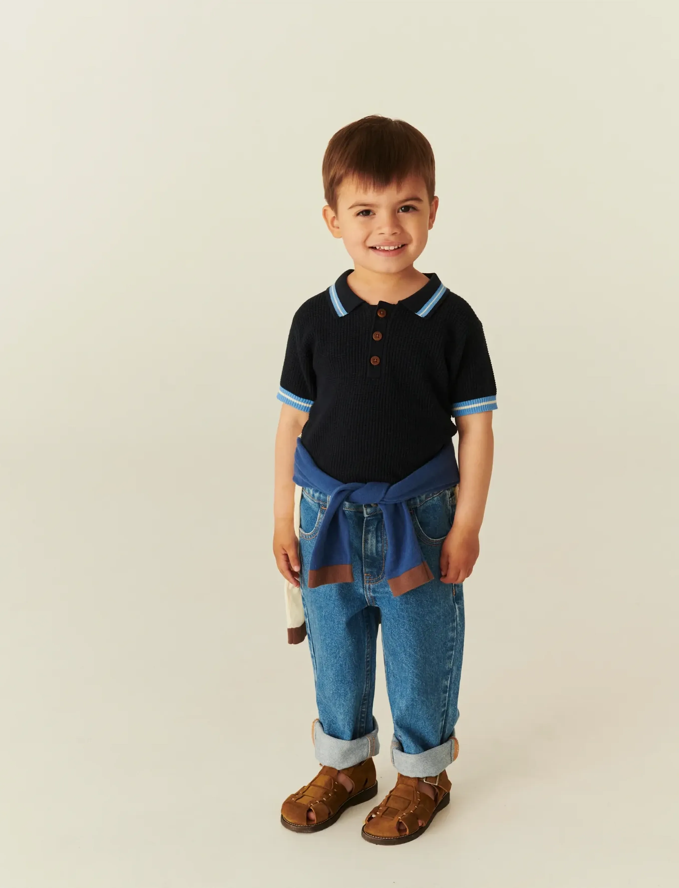 Copenhagen Colors Knitted Pattern Polo, 152, Polo Shirts, Marineblau - Short-sleeved Kinder