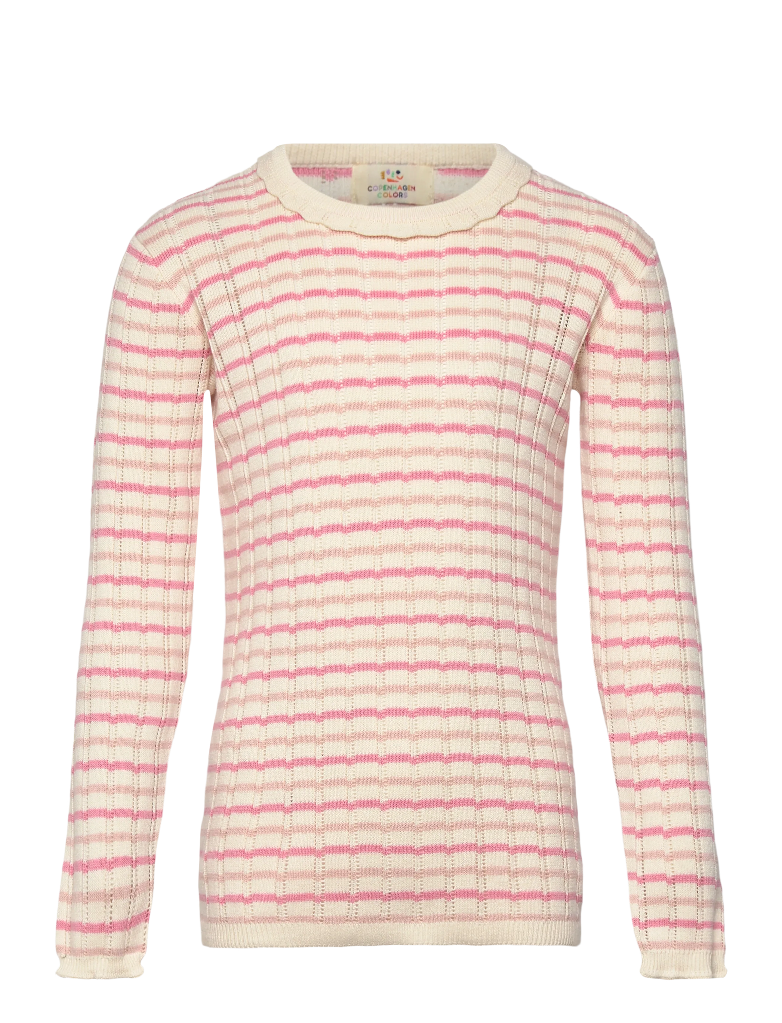 Copenhagen Colors KNITTED STRIPE POINTELLE LS BLOUSE - Børn 98-134 - PINK COMB. / pink/rose