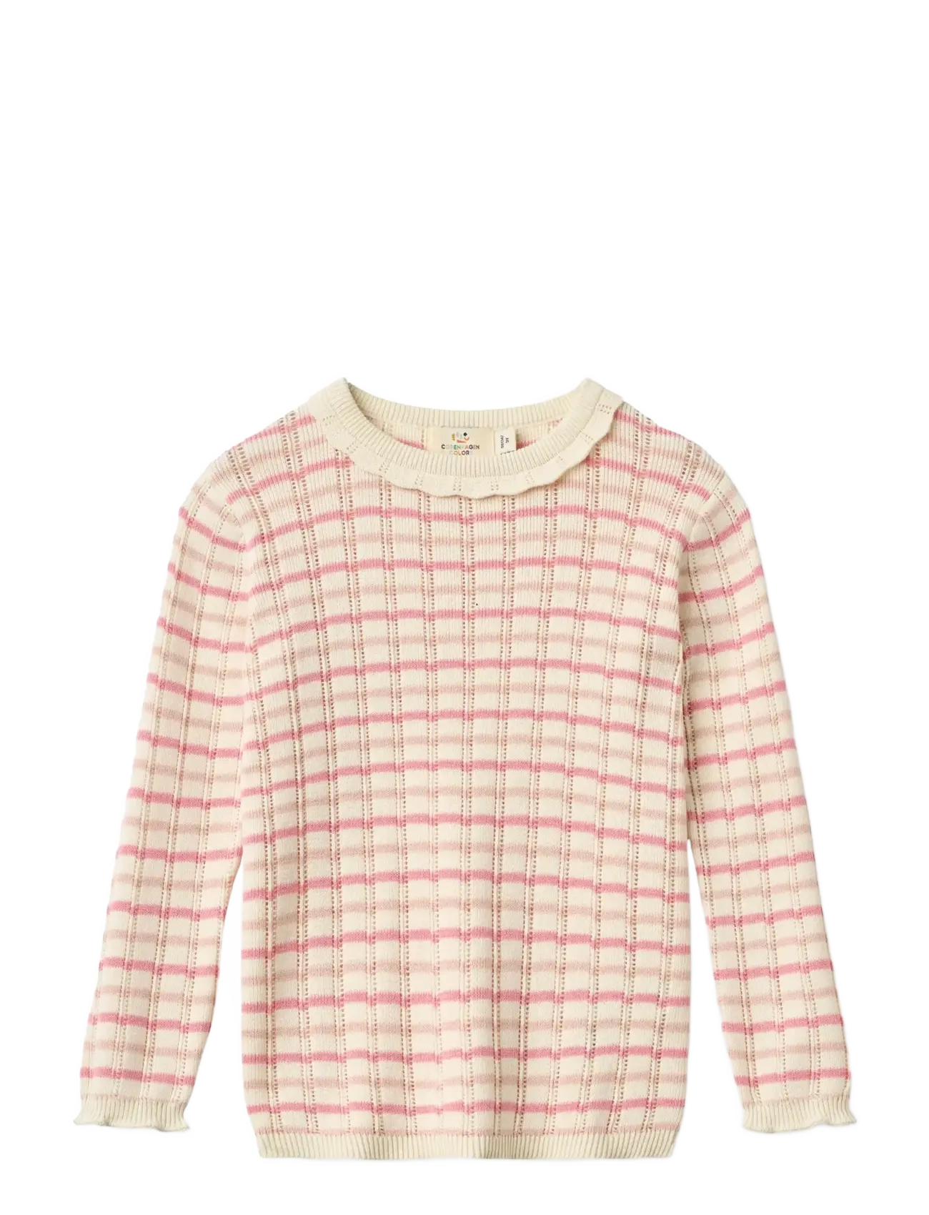 Copenhagen Colors KNITTED STRIPE POINTELLE LS BLOUSE - Trøjer - PINK COMB. / pink/rose