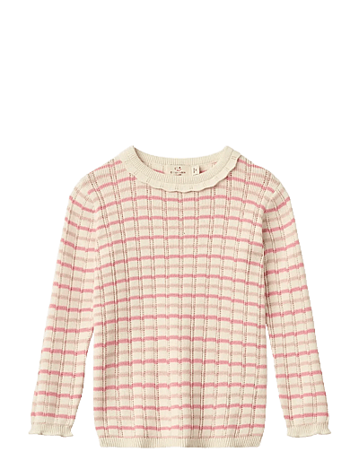 Copenhagen Colors KNITTED STRIPE POINTELLE LS BLOUSE - Clothing - PINK COMB. / pink/rose