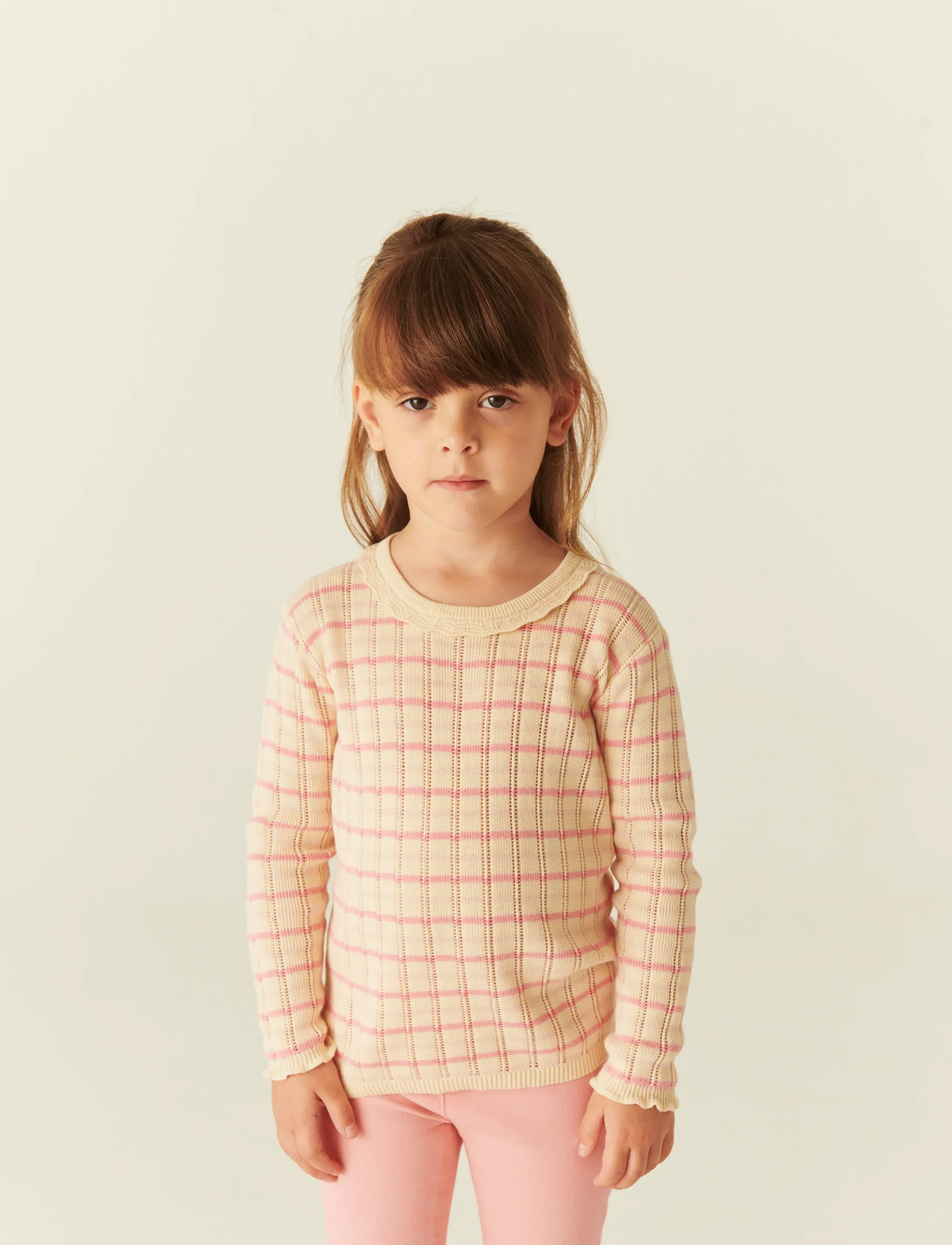 Copenhagen Colors KNITTED STRIPE POINTELLE LS BLOUSE - Gebreid - PINK COMB. / pink/rose
