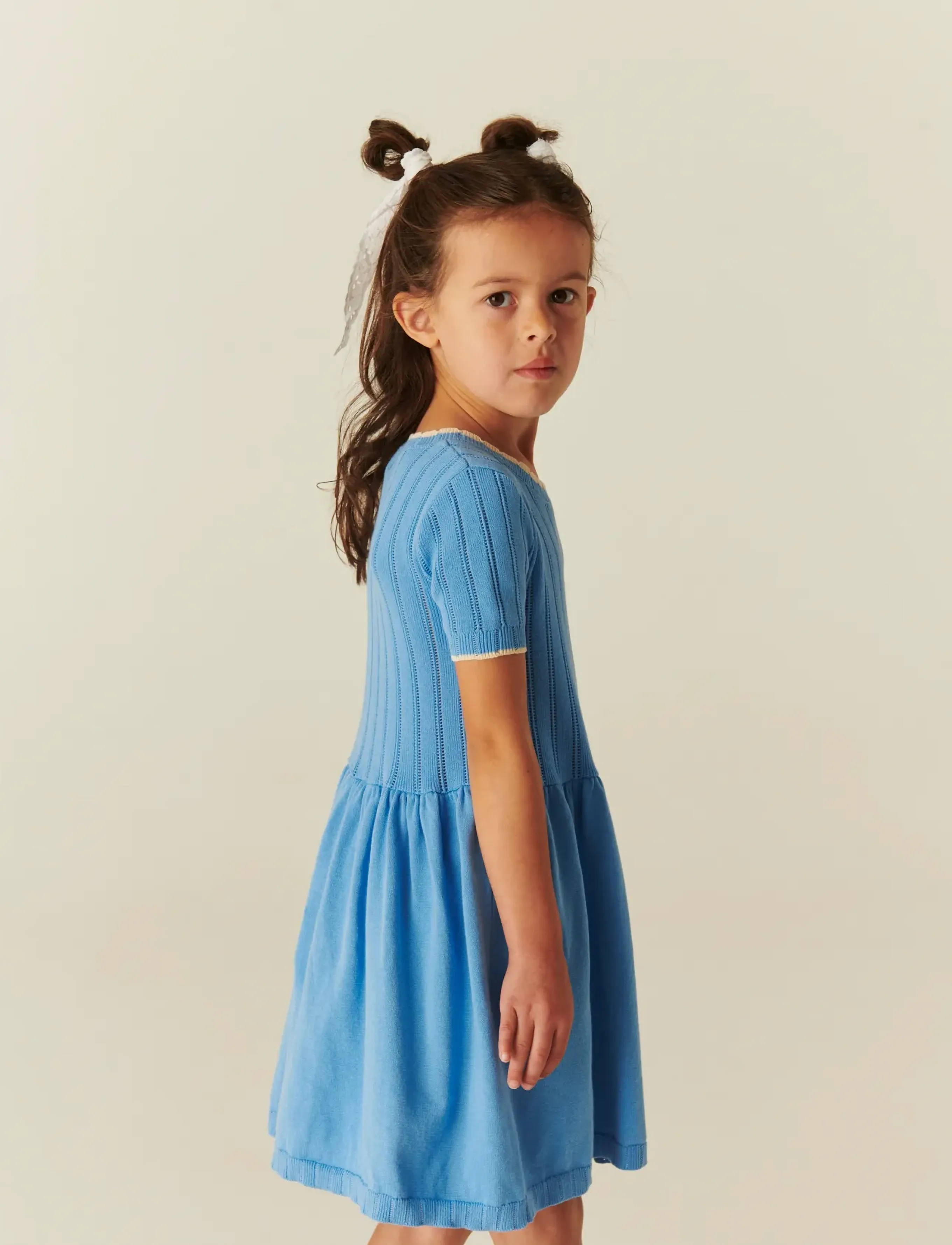 Copenhagen Colors - KNITTED POINTELLE DRESS - baby-kjoler med korte ermer - sky blue comb - 4